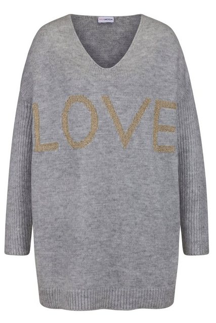 MIAMODA Strickpullover Long-Pullover LOVE Ripp-Langarm günstig online kaufen