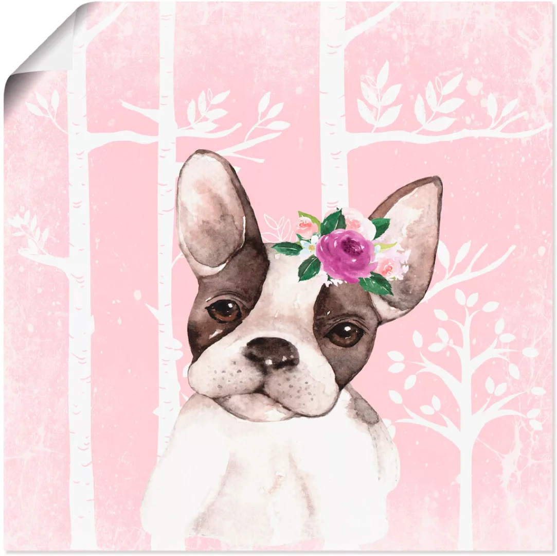 Artland Wandbild "Mops Hund mit Blumen im pink Wald", Tiere, (1 St.), als P günstig online kaufen