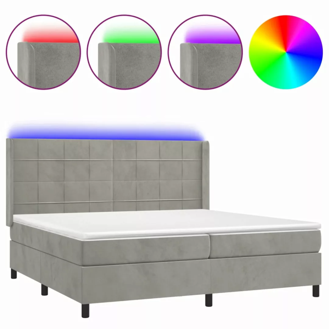 Vidaxl Boxspringbett Mit Matratze & Led Hellgrau 200x200 Cm Samt günstig online kaufen