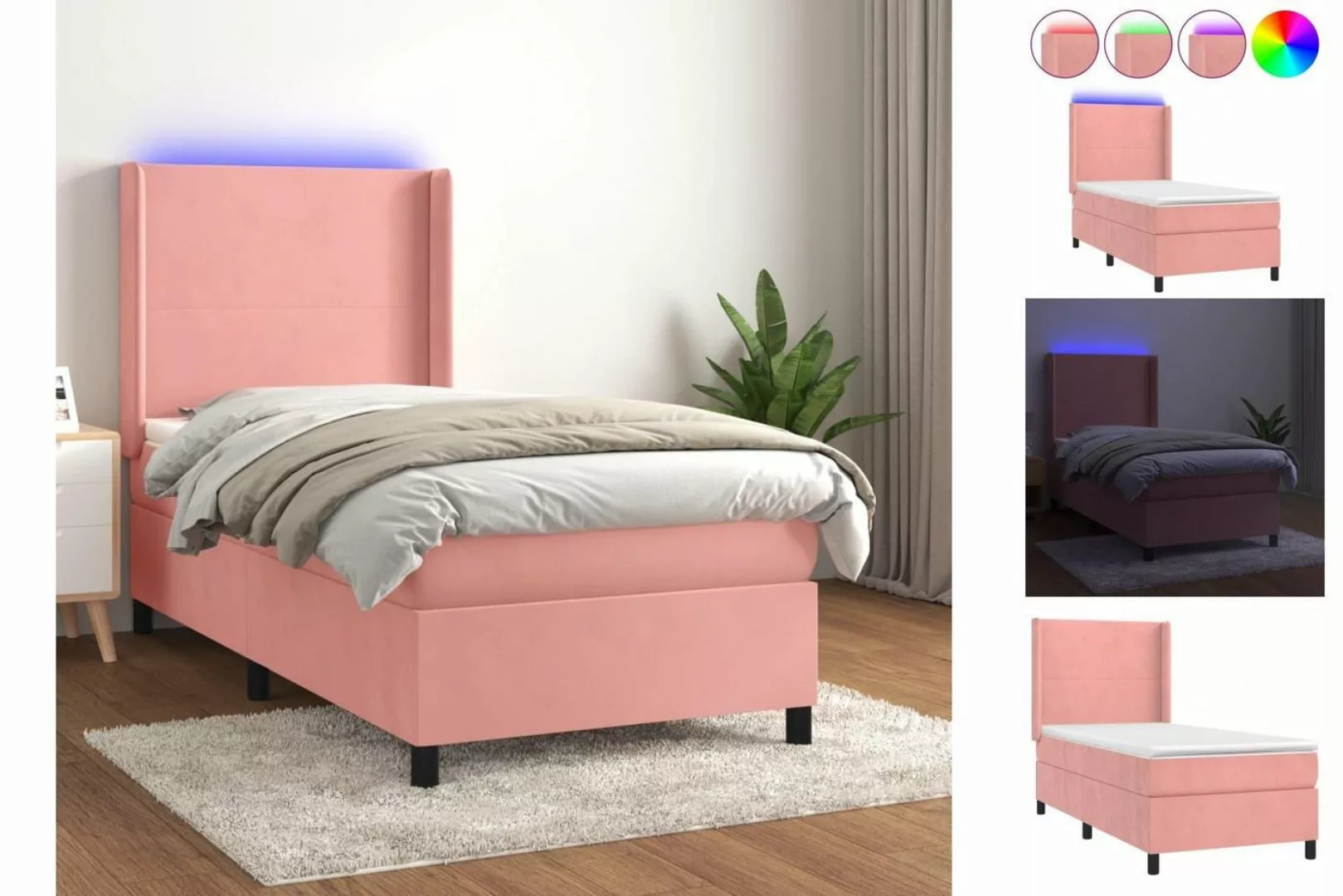 vidaXL Bett Boxspringbett mit Matratze & LED Rosa 90x200 cm Samt günstig online kaufen