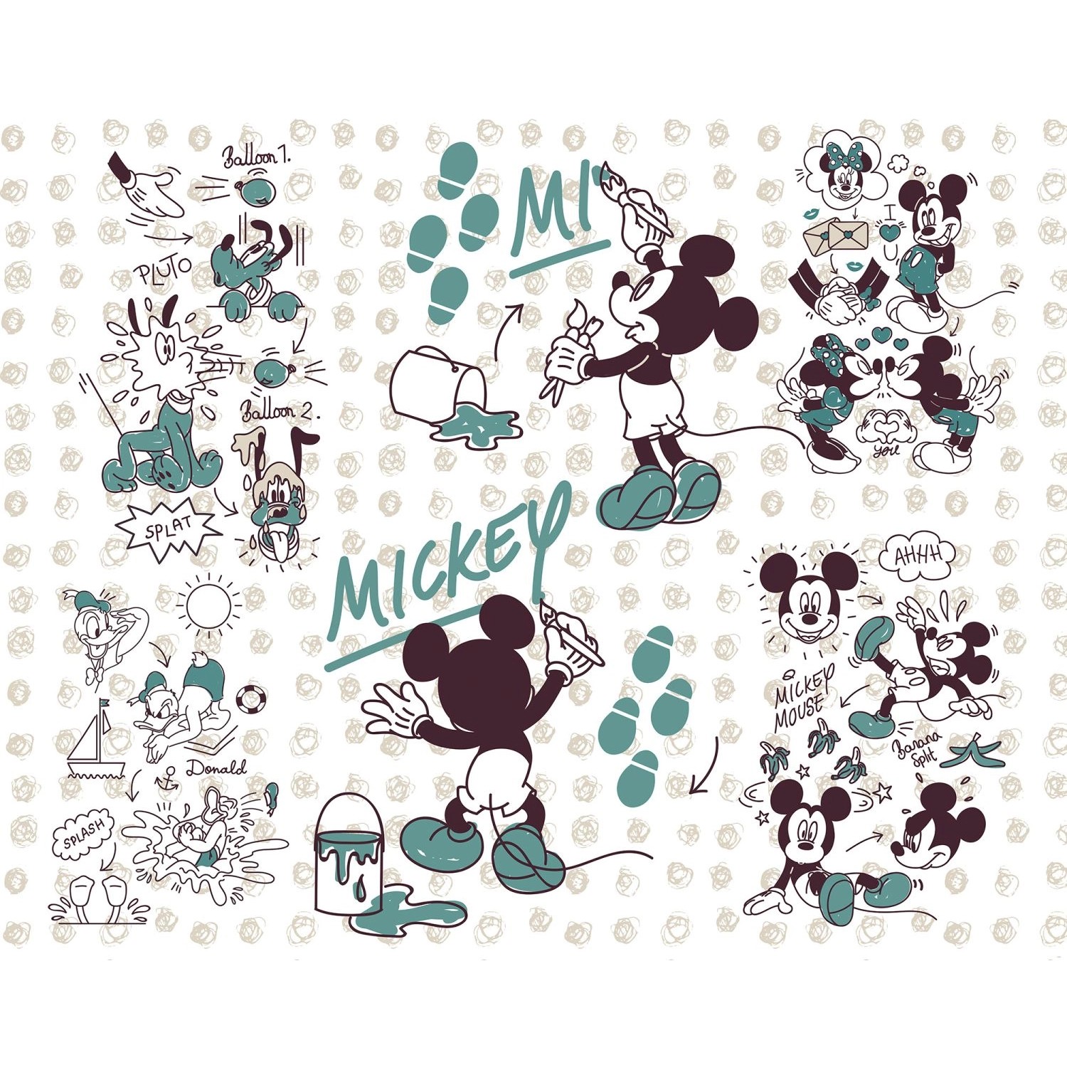 Disney Fototapete Micky Maus Mintgrün und Sandbraun 250 x 280 cm 610074 günstig online kaufen