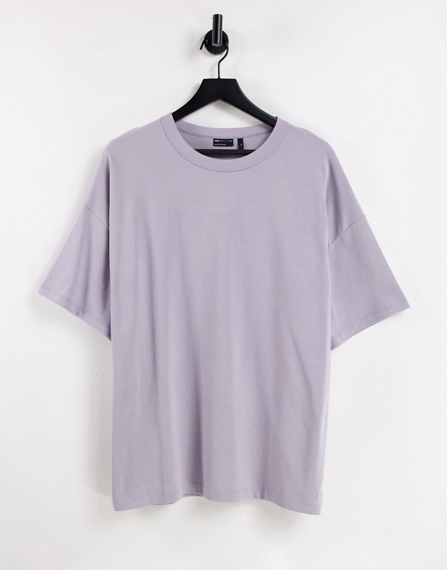 ASOS DESIGN – Schweres Oversize-T-Shirt in lila Waschung-Violett günstig online kaufen