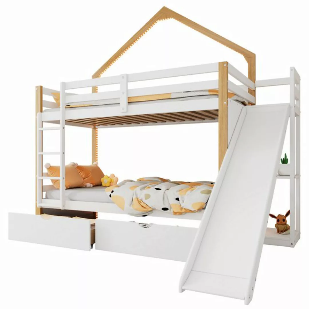 Rutaqian Hausbett Etagenbett, Holzbett, Hausbett, Coole Lichtstreifen,90x20 günstig online kaufen