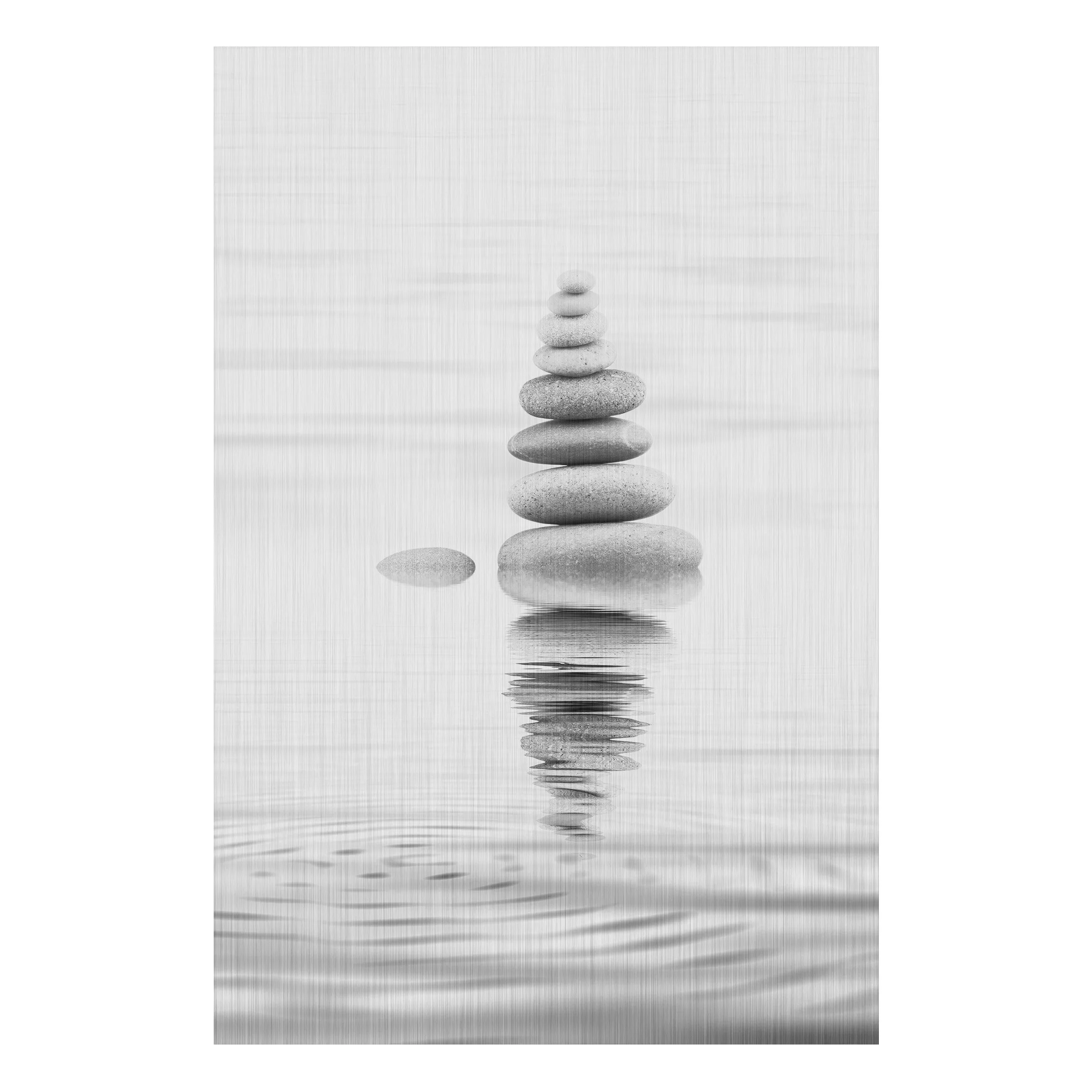 Alu-Dibond Bild - Hochformat 2:3 Steinturm im Wasser Schwarz-Weiß günstig online kaufen