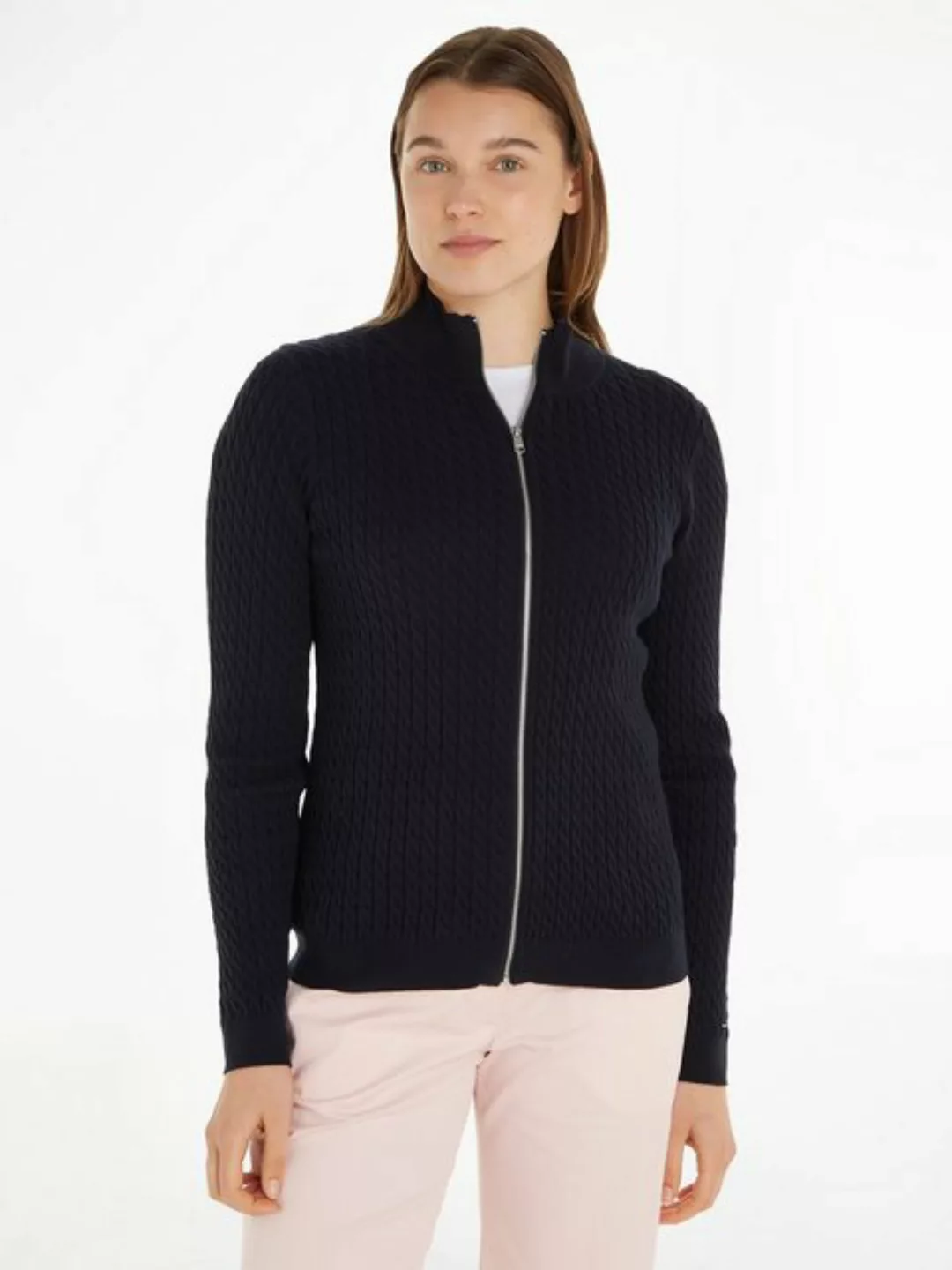 Tommy Hilfiger Strickjacke SKINNY CABLE ZIP CARDIGAN mit Logoprägung günstig online kaufen