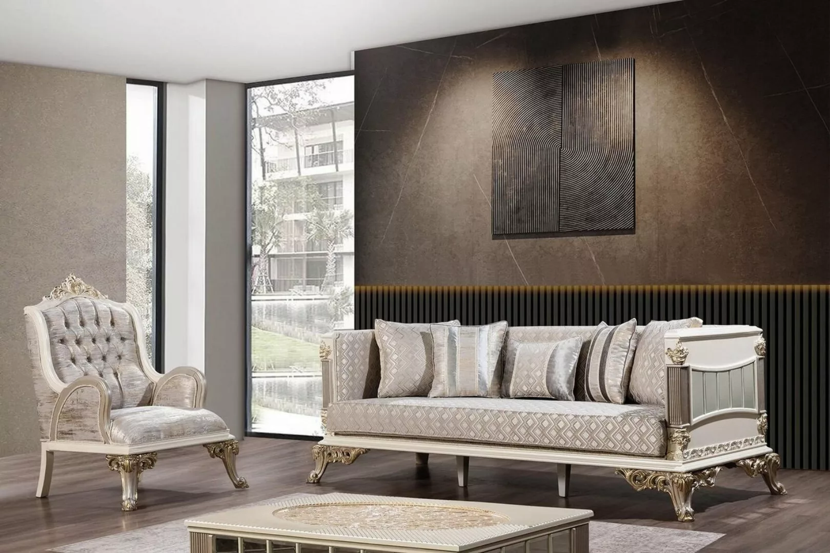 JVmoebel Sofa Sofagarnitur Klassische Luxus Sofas Sessel Wohnzimmer set 3+1 günstig online kaufen
