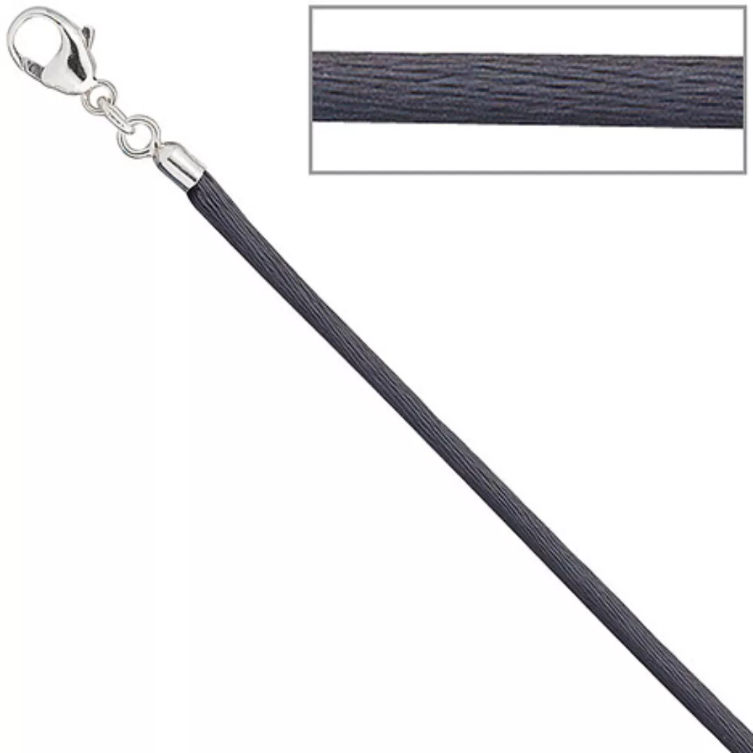 SIGO Collier Halskette Seide grau 2,8 mm 42 cm, Verschluss 925 Silber Kette günstig online kaufen