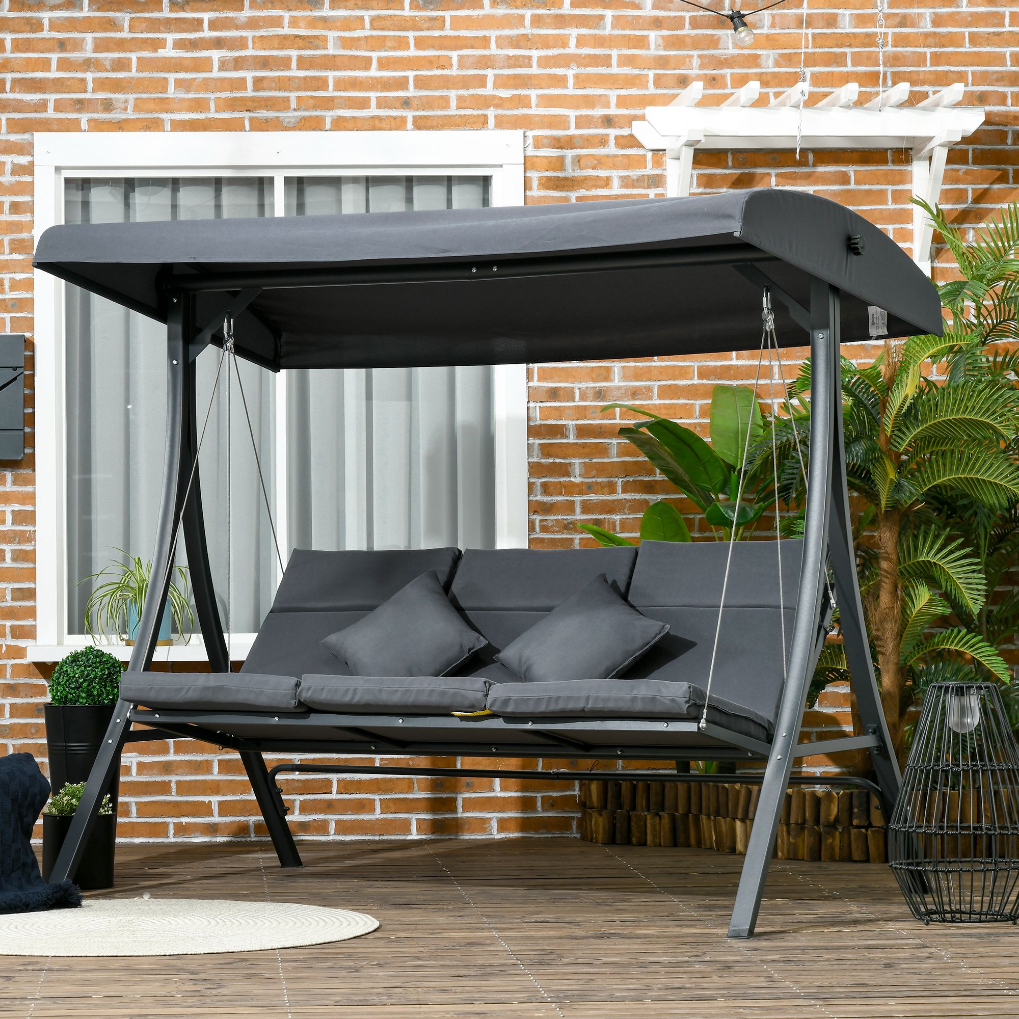 Outsunny Garten Hollywoodschaukel 3-Sitzer mit verstellbarem Dach, inkl. Ma günstig online kaufen