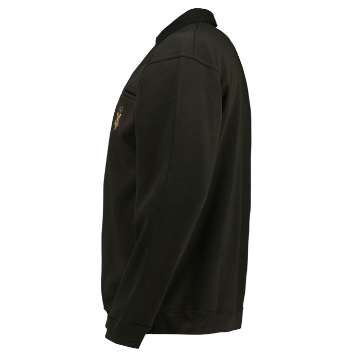 Hubertus Sweatshirt mit Polokragen und Hirsch-Stickerei günstig online kaufen
