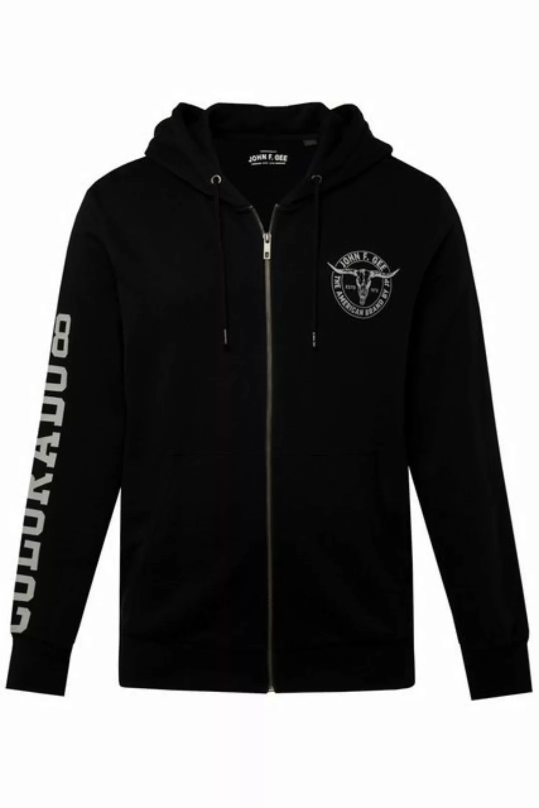 John F. Gee Fleecejacke John F. Gee Hoodiejacke Ärmelprint Kängurutasche günstig online kaufen