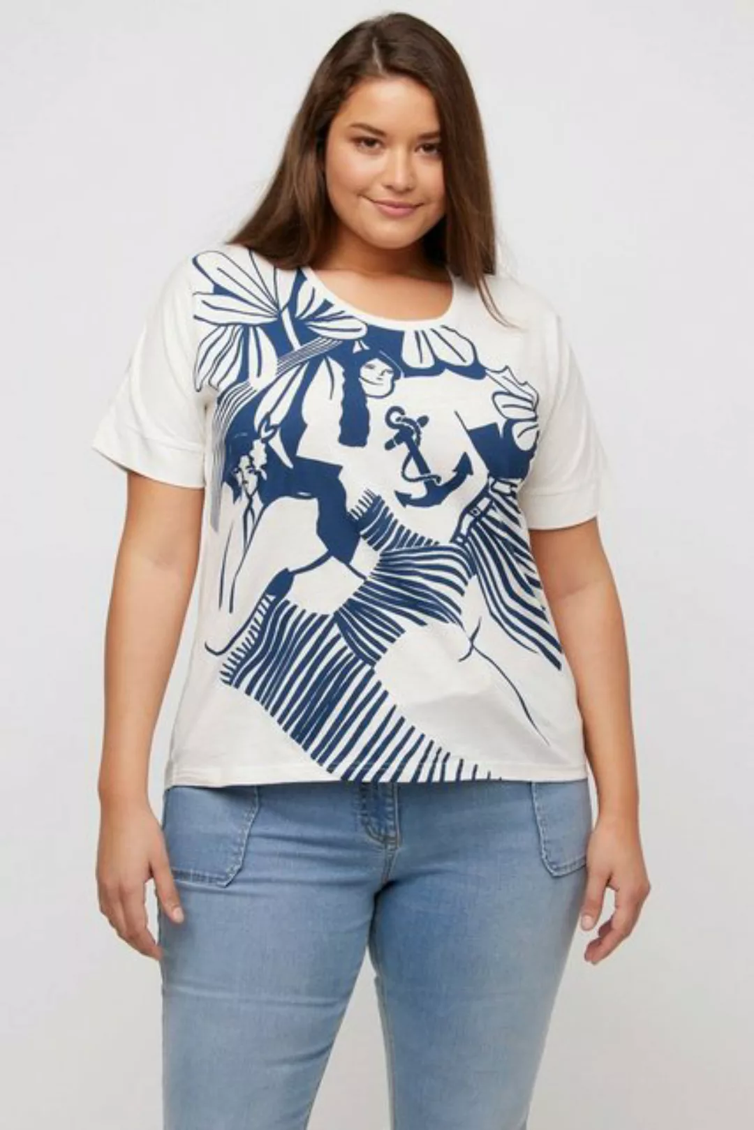 Ulla Popken Rundhalsshirt T-Shirt Anker Oversized Rundhals Halbarm günstig online kaufen