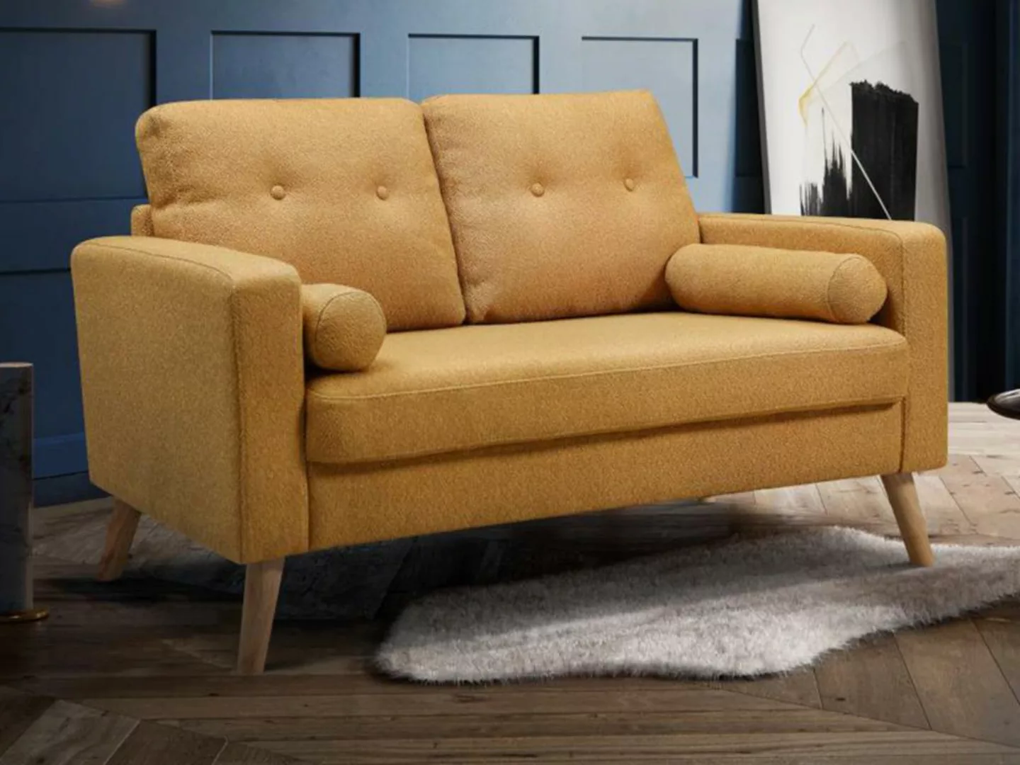 Sofa 2-Sitzer - Bouclé-Stoff - Gelb - TATUM günstig online kaufen
