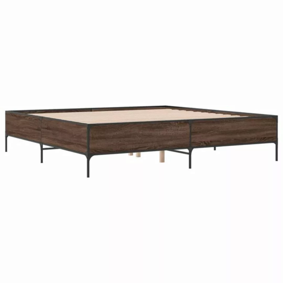 vidaXL Bett Bettgestell Braun Eichen-Optik 200x200 cm Holzwerkstoff Metall günstig online kaufen