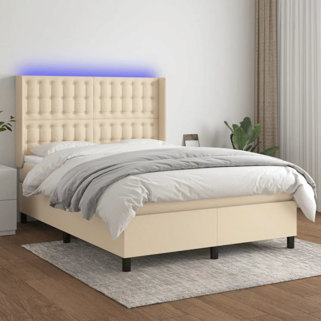 Vidaxl Boxspringbett Mit Matratze & Led Creme 140x200 Cm Stoff günstig online kaufen