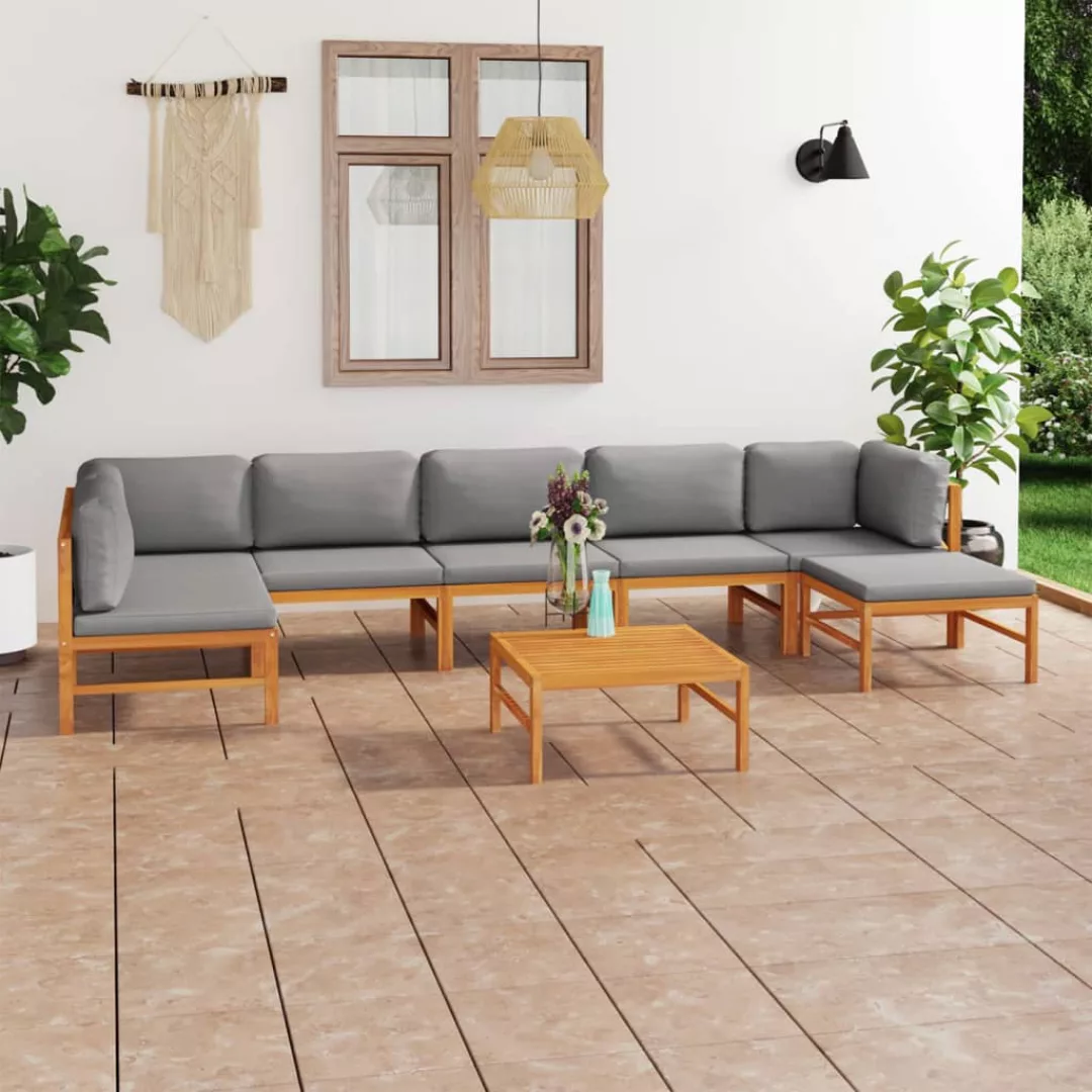 8-tlg. Garten-lounge-set Mit Grauen Kissen Massivholz Teak günstig online kaufen