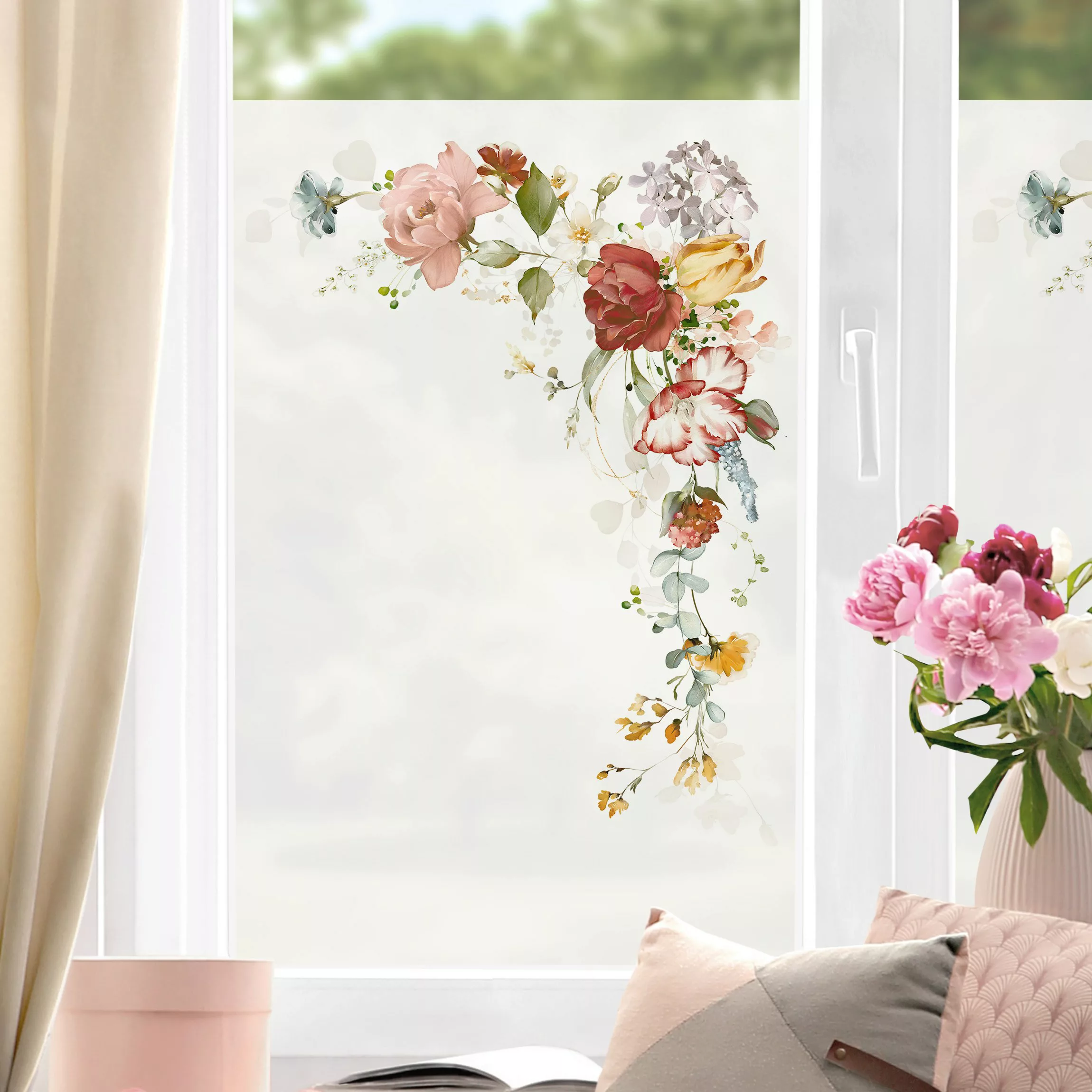 Fensterfolie Aquarell Blütenecke oben günstig online kaufen