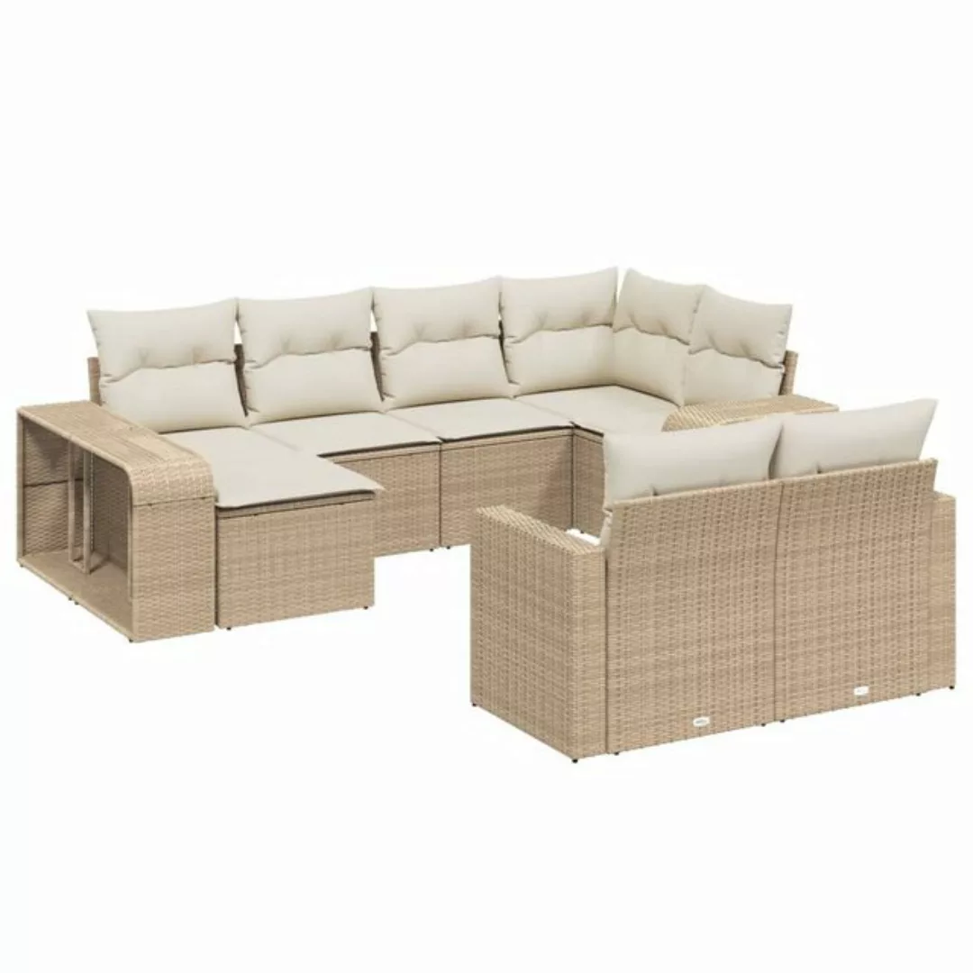 vidaXL Sofaelement 10-tlg. Garten-Sofagarnitur mit Kissen Beige Poly Rattan günstig online kaufen