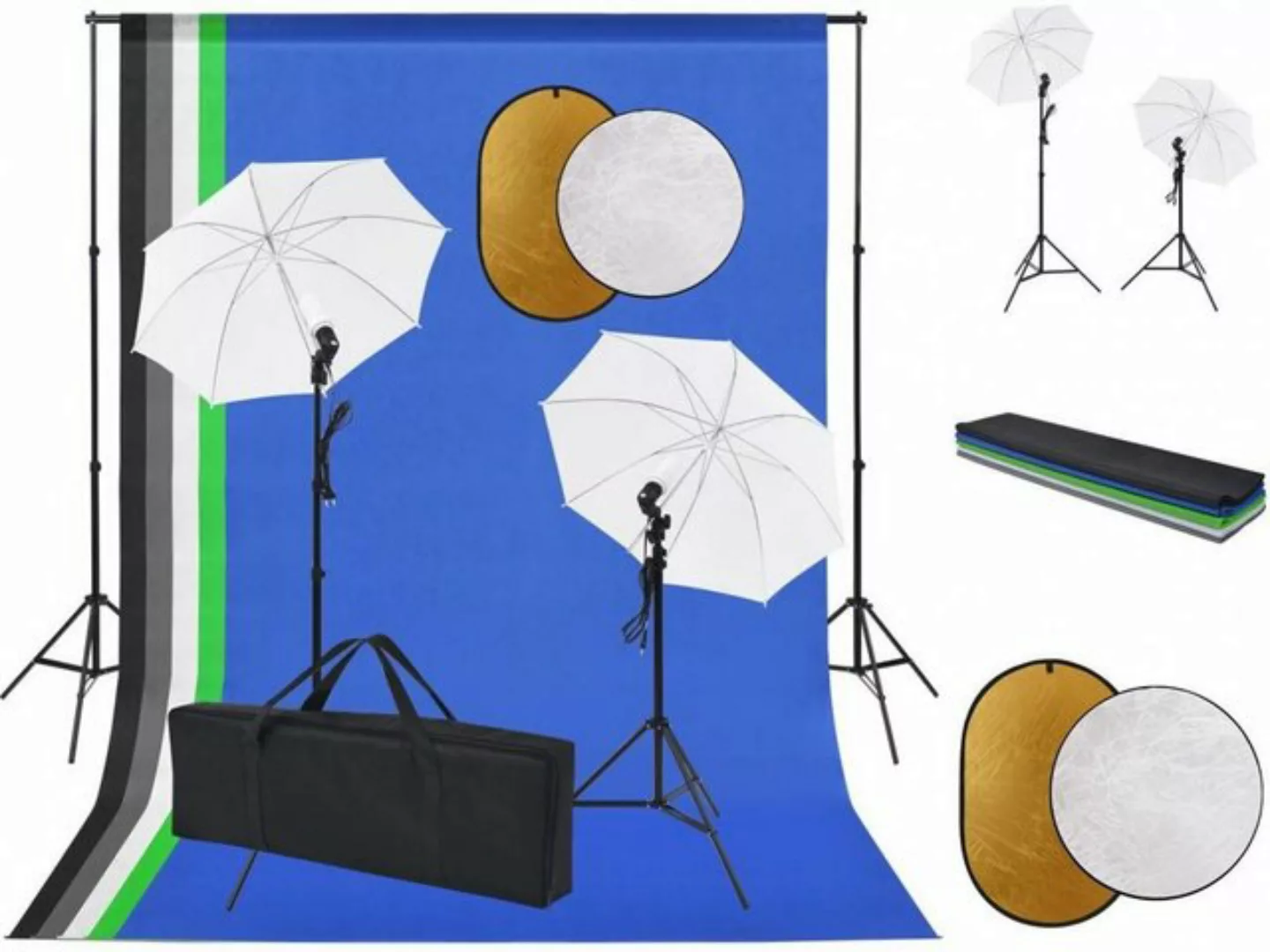 vidaXL Fotohintergrund Fotostudio Set mit Lampen Schirmen Hintergrund Refle günstig online kaufen