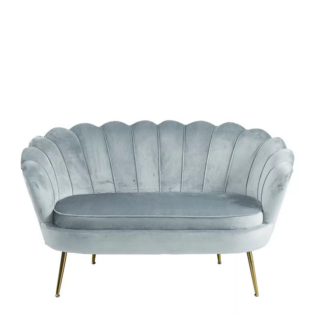 Graues Zweisitzer Sofa aus Samt Retro Look günstig online kaufen