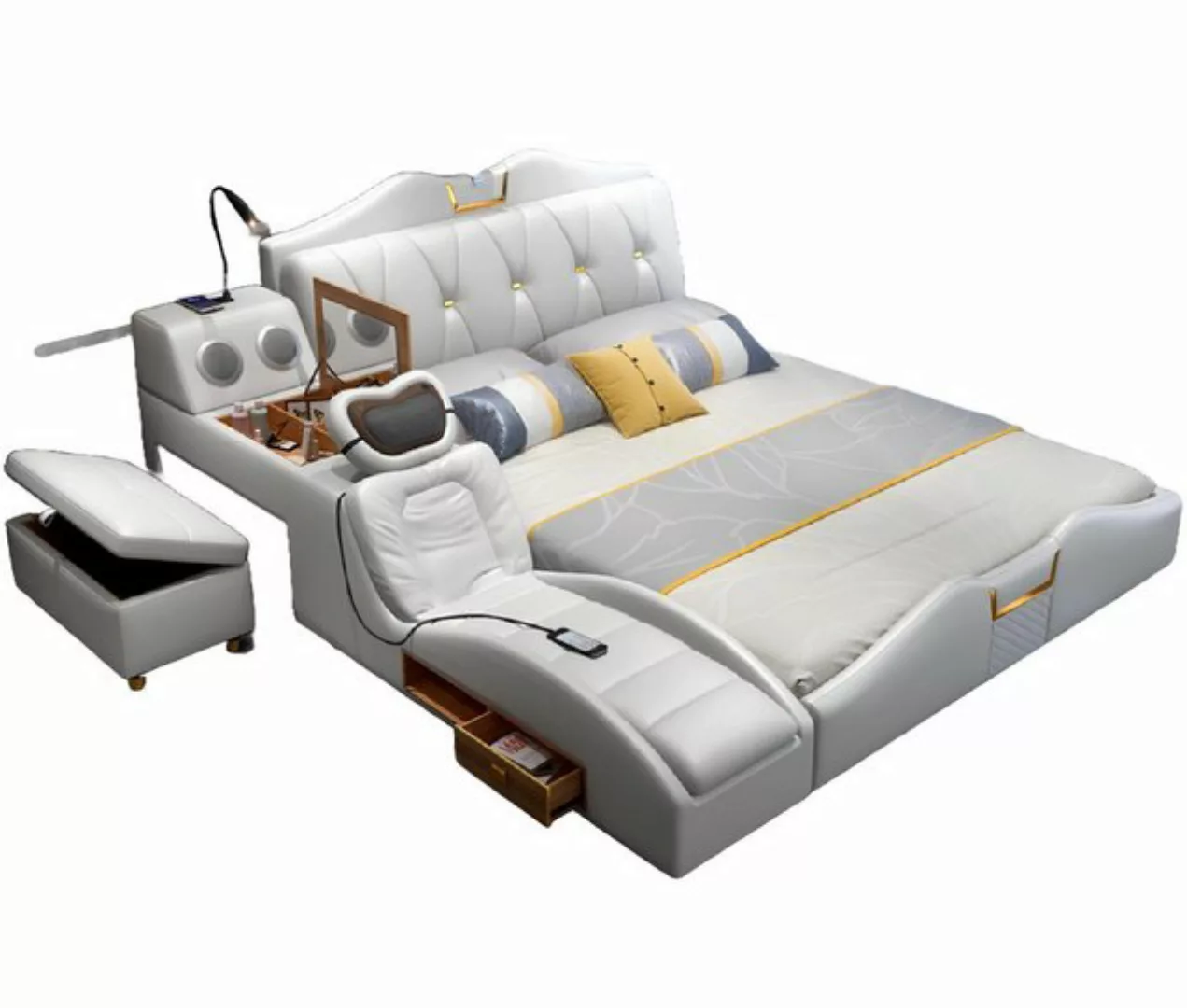 JVmoebel Bett Multifunktions Bett Weiß Betten Doppel Regal 180x200cm Neu (1 günstig online kaufen