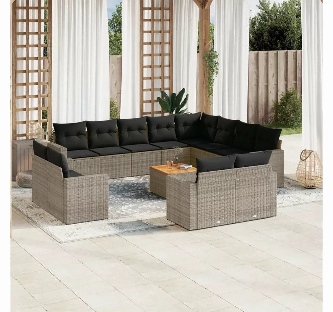 vidaXL Loungesofa 13-tlg. Garten-Sofagarnitur mit Kissen Grau Poly Rattan, günstig online kaufen