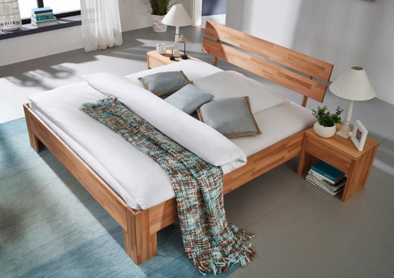 Main Möbel Massivholzbett Bett 'Ella' 160x200cm Komforthöhe Kernbuche geölt günstig online kaufen