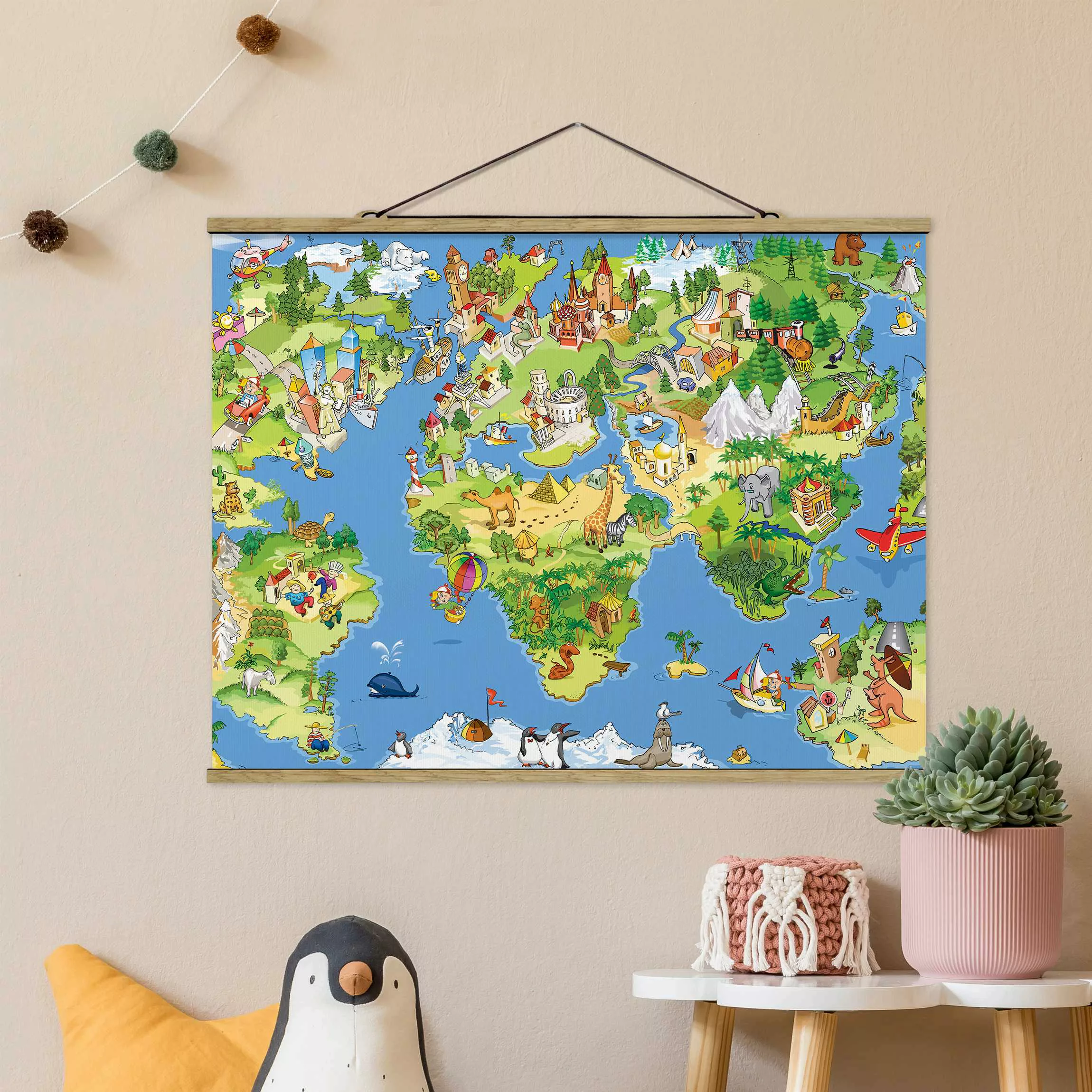 Stoffbild Kinderzimmer mit Posterleisten - Querformat Great and Funny World günstig online kaufen