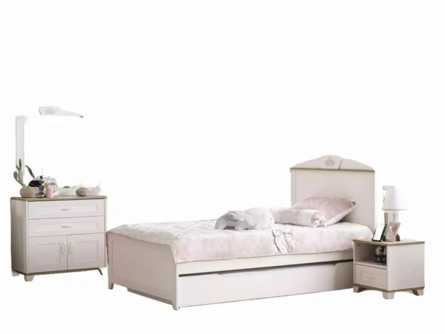 Xlmoebel Bett 5-teiliges Set Weißes Holzbett mit ausziehbarem Kinderbett - günstig online kaufen