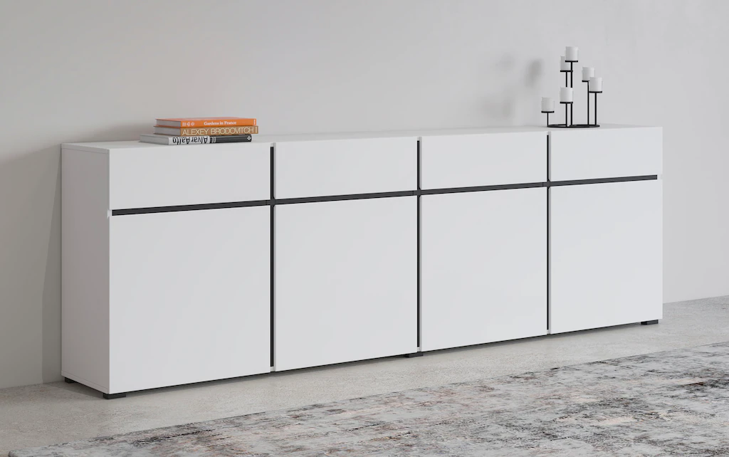 INOSIGN Sideboard »Cross,Breite 225 cm, moderne grifflose Kommode,4 Türen/4 günstig online kaufen