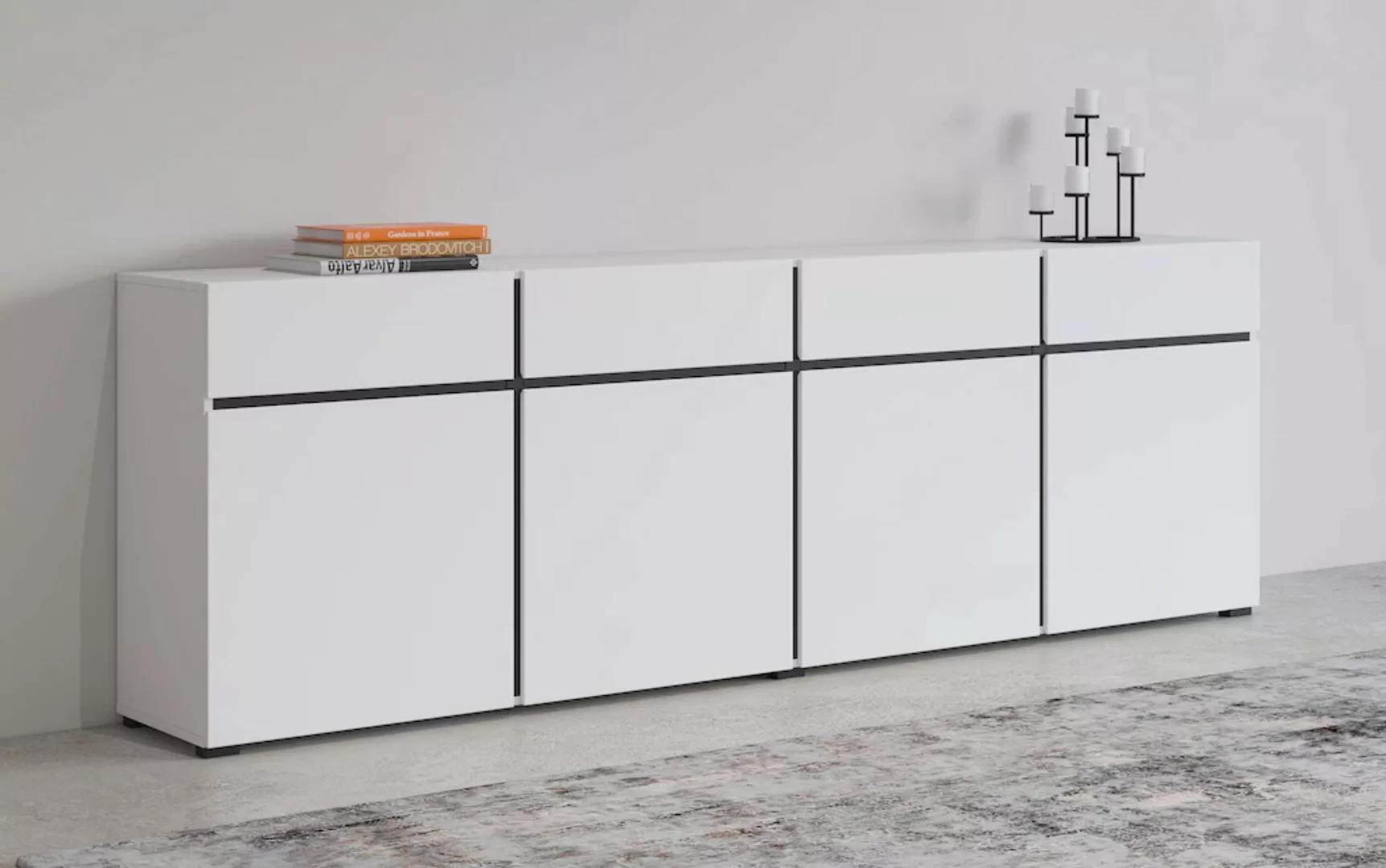 INOSIGN Sideboard "Cross,Breite 225 cm, moderne grifflose Kommode,4 Türen/4 günstig online kaufen