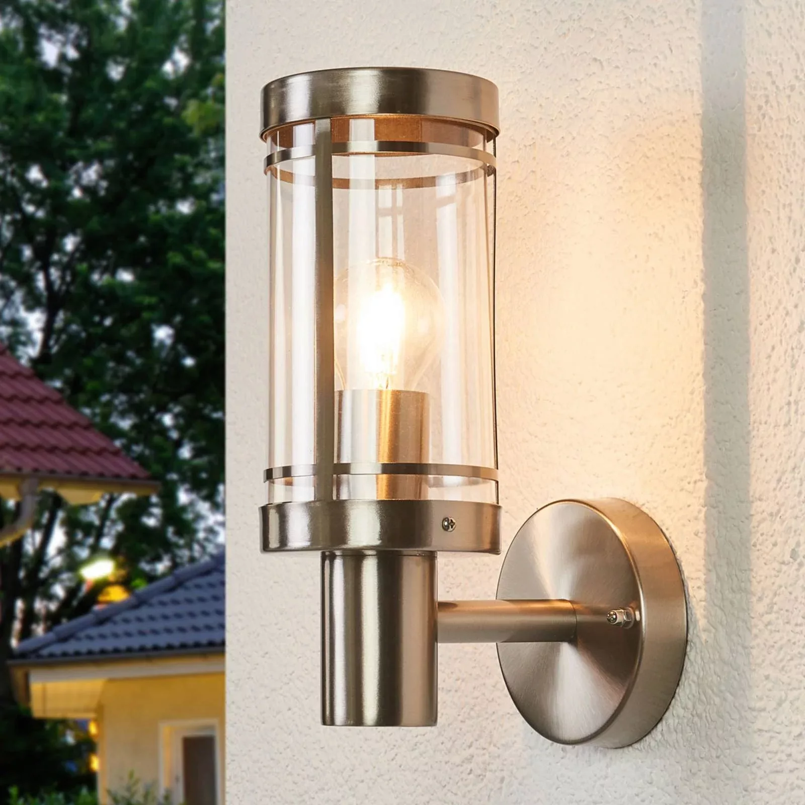 Lindby Außenwandlampe Djori, aluminiumfarben, Edelstahl, E27 günstig online kaufen