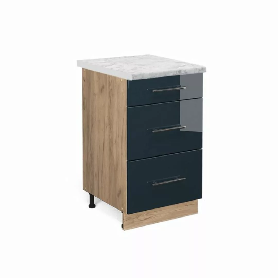 Vicco Unterschrank Fame-Line, Dunkelblau Hochglanz/Goldkraft Eiche, 50 cm, günstig online kaufen