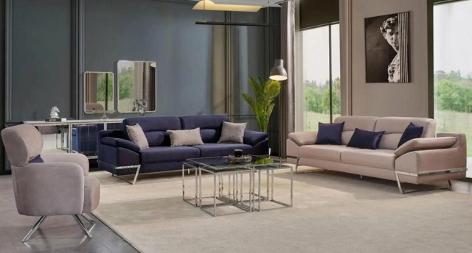 JVmoebel Sofa, Luxus Sofagarnitur 331 Sitzer Dreisitzer Sofa Sessel Stoff B günstig online kaufen
