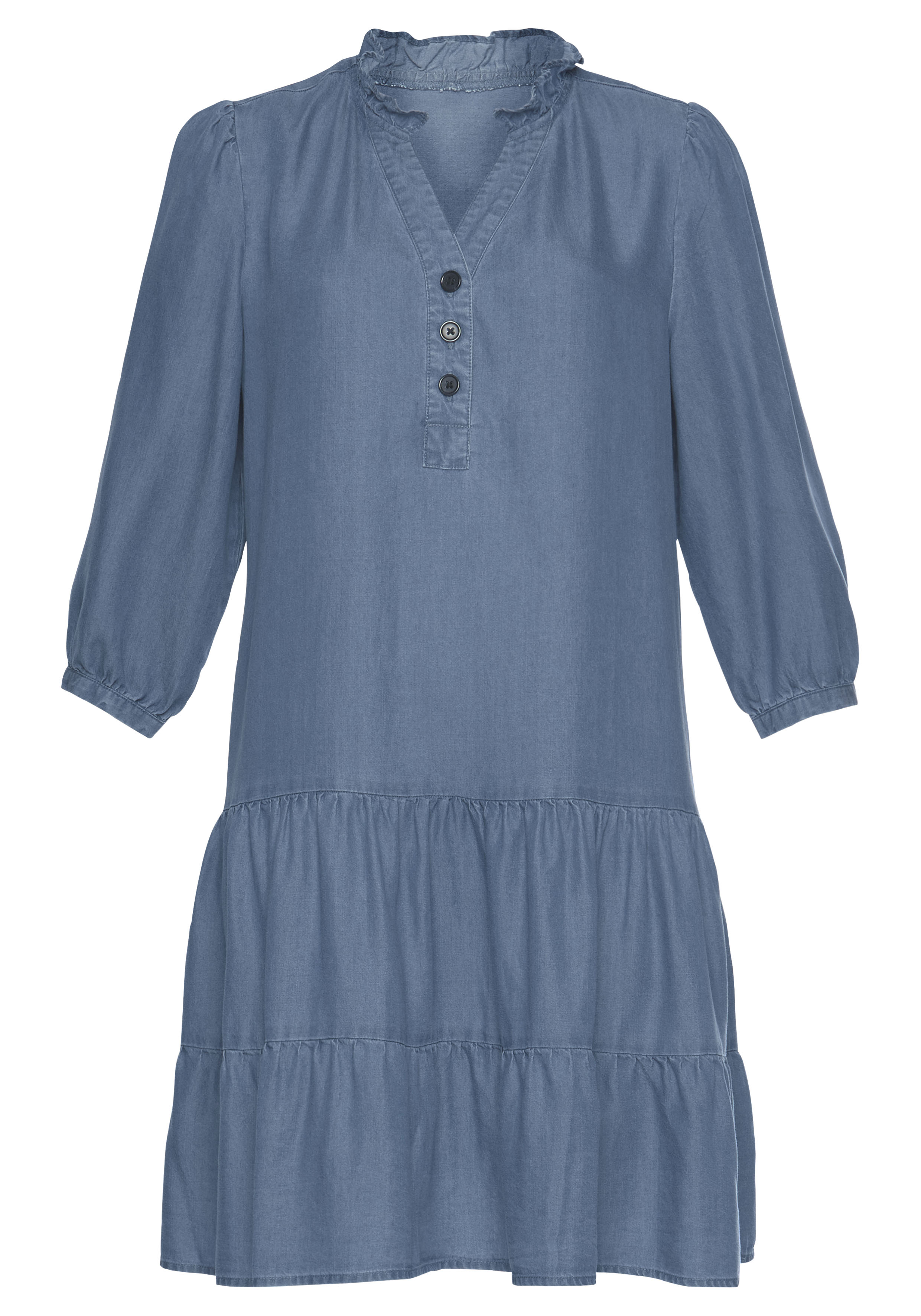 LASCANA Jeanskleid mit Rüsche am Kragen und Knopfleiste, Blusenkleid, Tunik günstig online kaufen