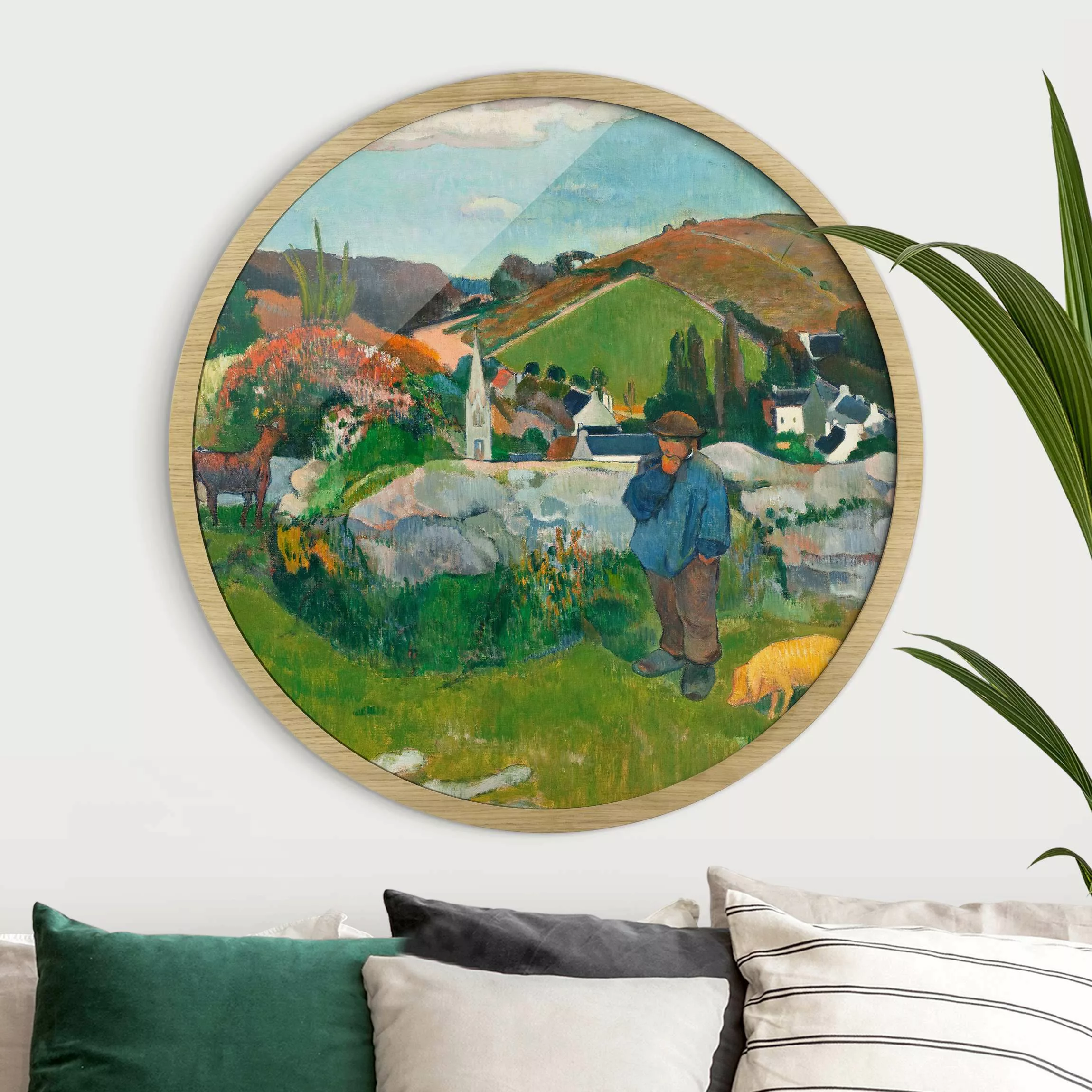 Rundes Gerahmtes Bild Paul Gauguin - Der Schweinehirt günstig online kaufen