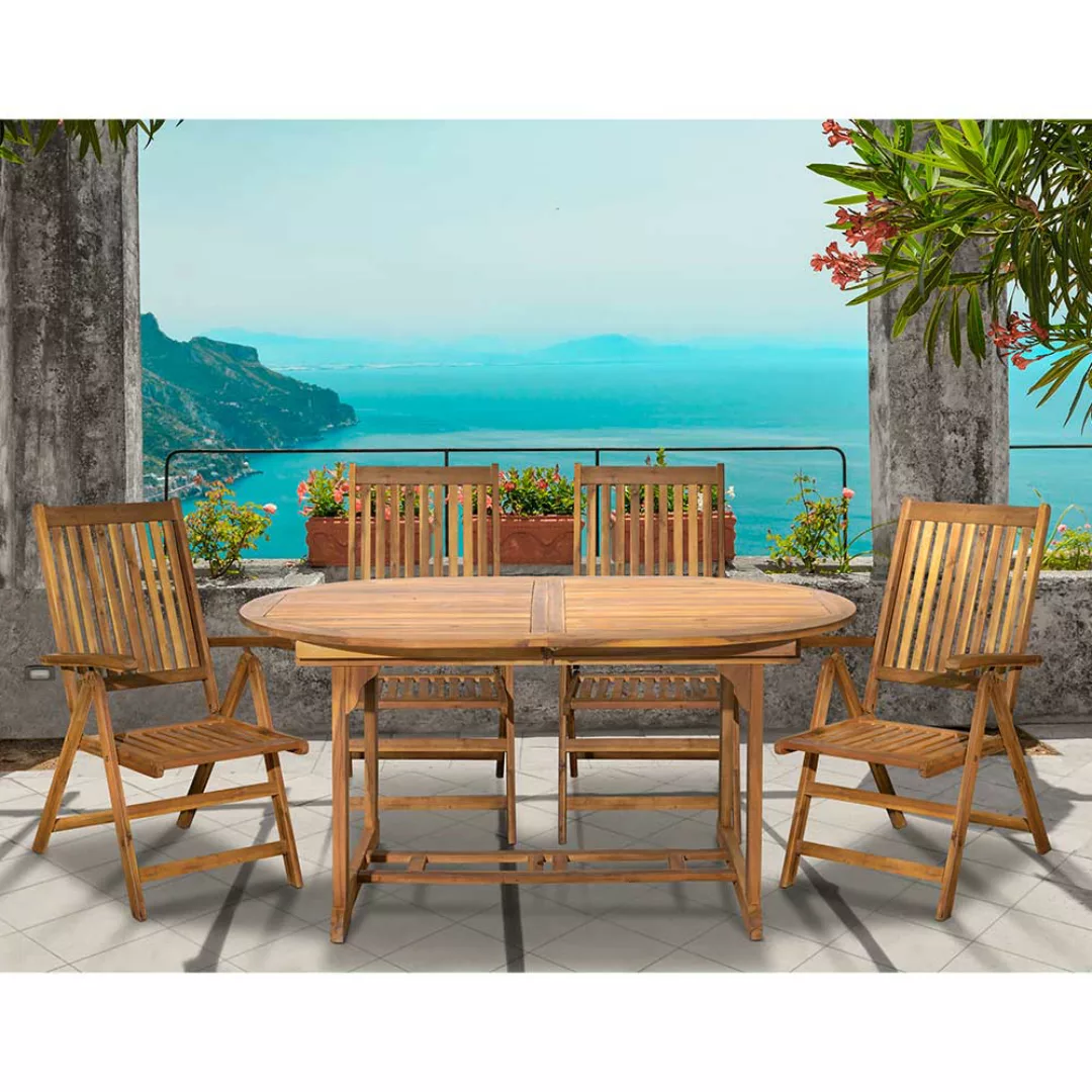 Gartenessgruppe aus Akazie Massivholz Stühle klappbar (fünfteilig) günstig online kaufen