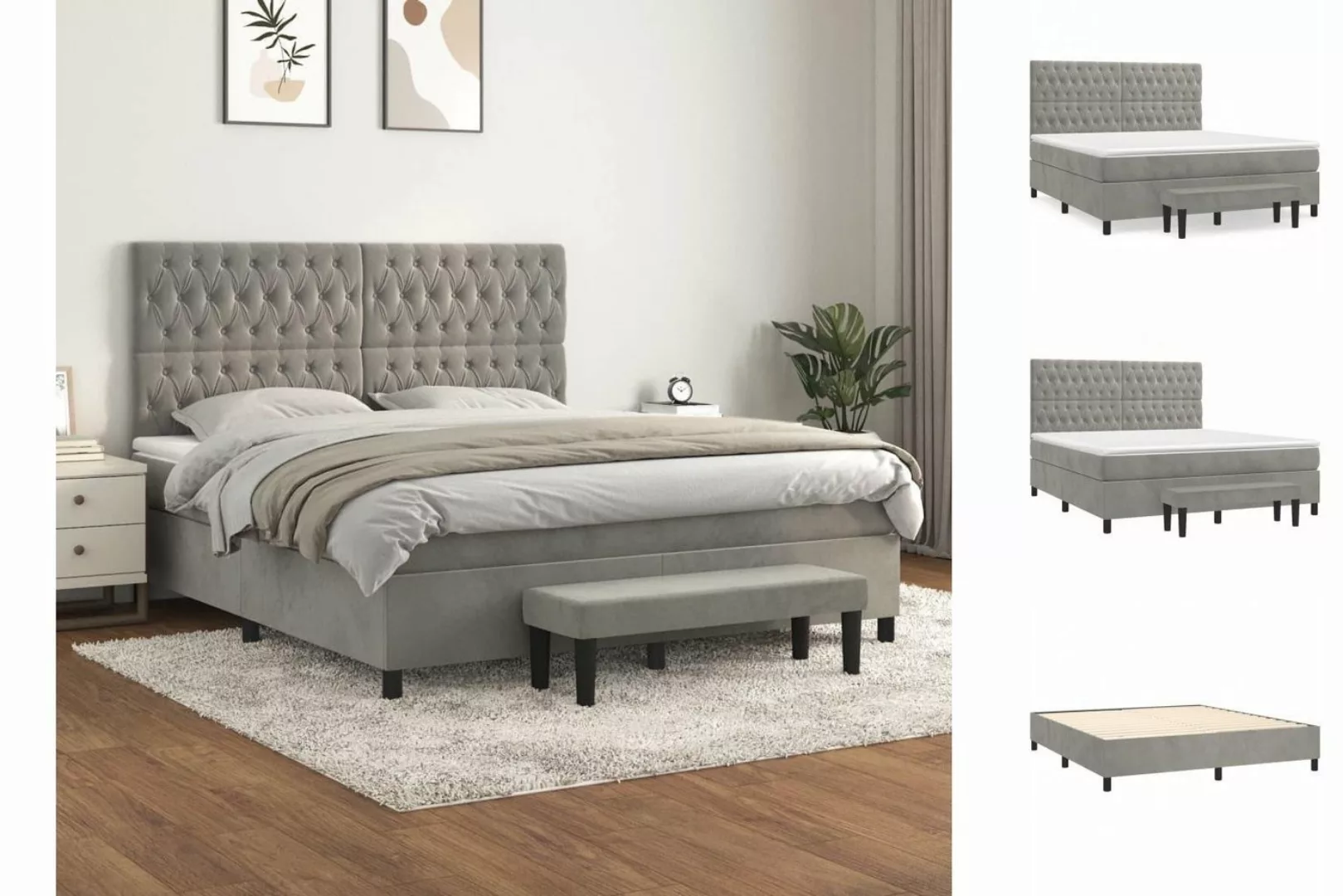 vidaXL Bettgestell Boxspringbett mit Matratze Dunkelgrau 180x200 cm Samt Be günstig online kaufen