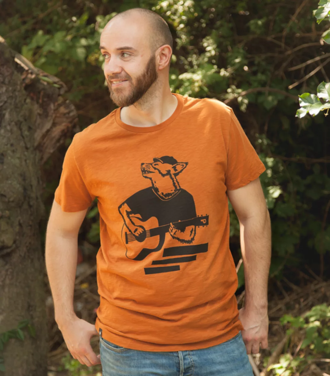 Frank Fuchs/gitarre Fuchs - Fair Gehandeltes Männer T-shirt - Slub Orange günstig online kaufen