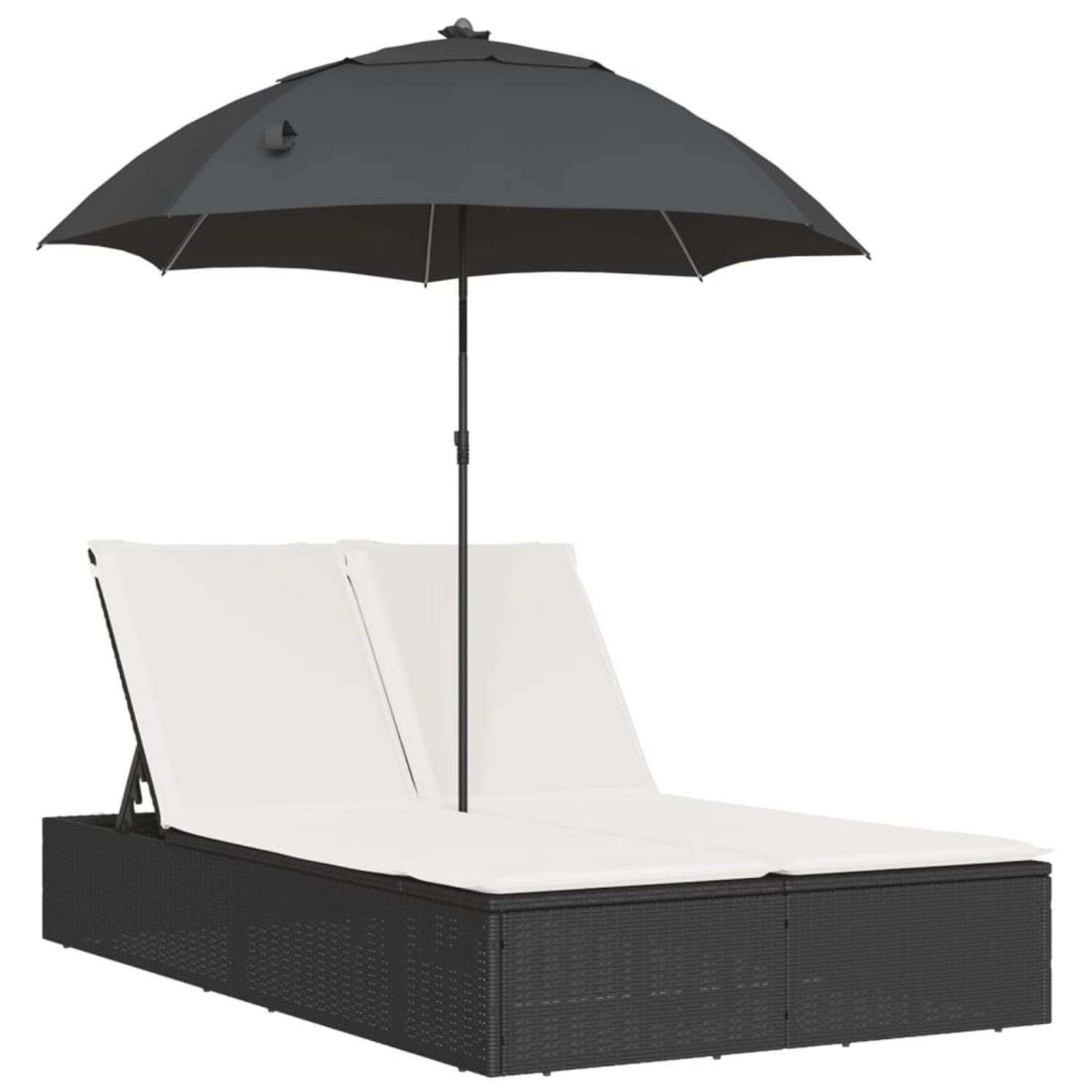 vidaXL Doppel-Sonnenliege mit Kissen&Sonnenschirm Schwarz Poly Rattan günstig online kaufen