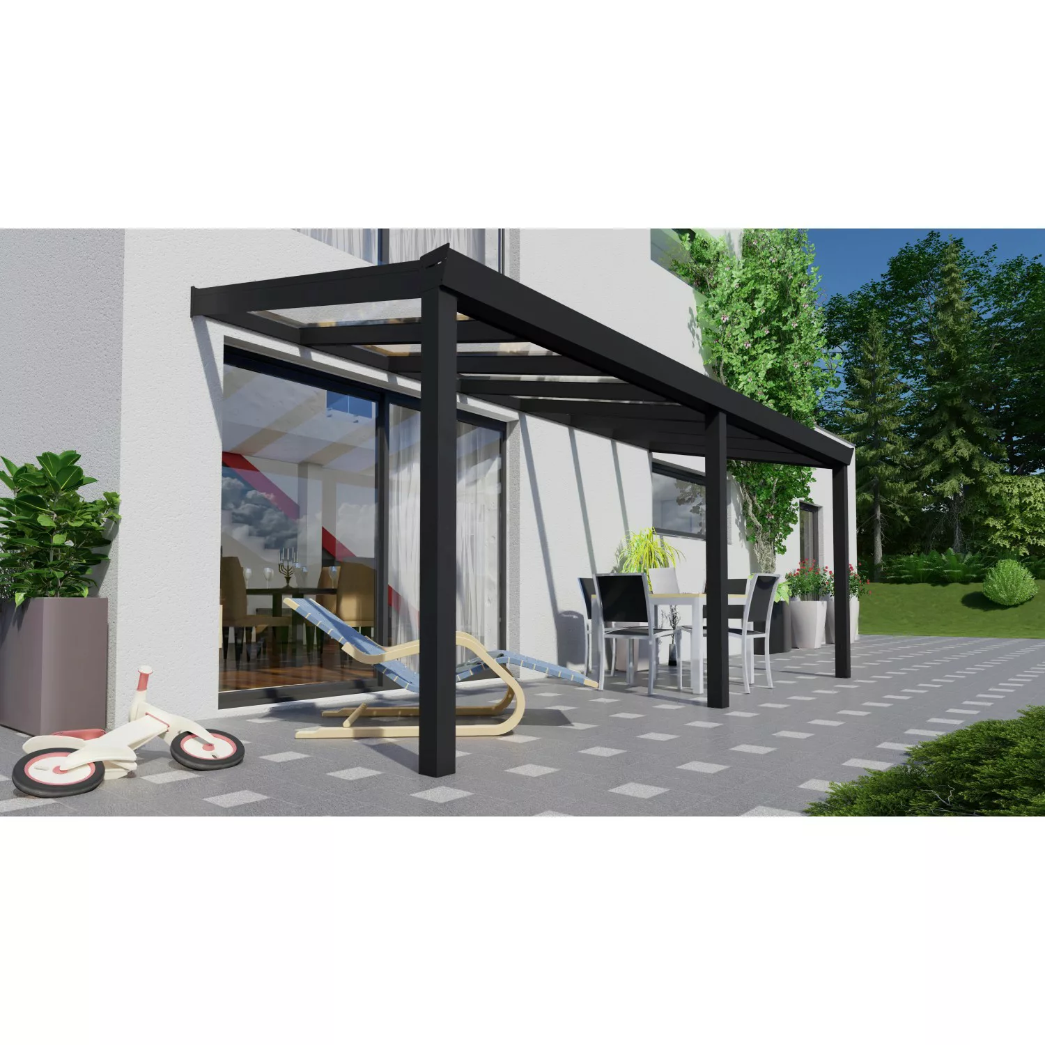 Terrassenüberdachung Professional 500 cm x 200 cm Schwarz Struktur Glas günstig online kaufen