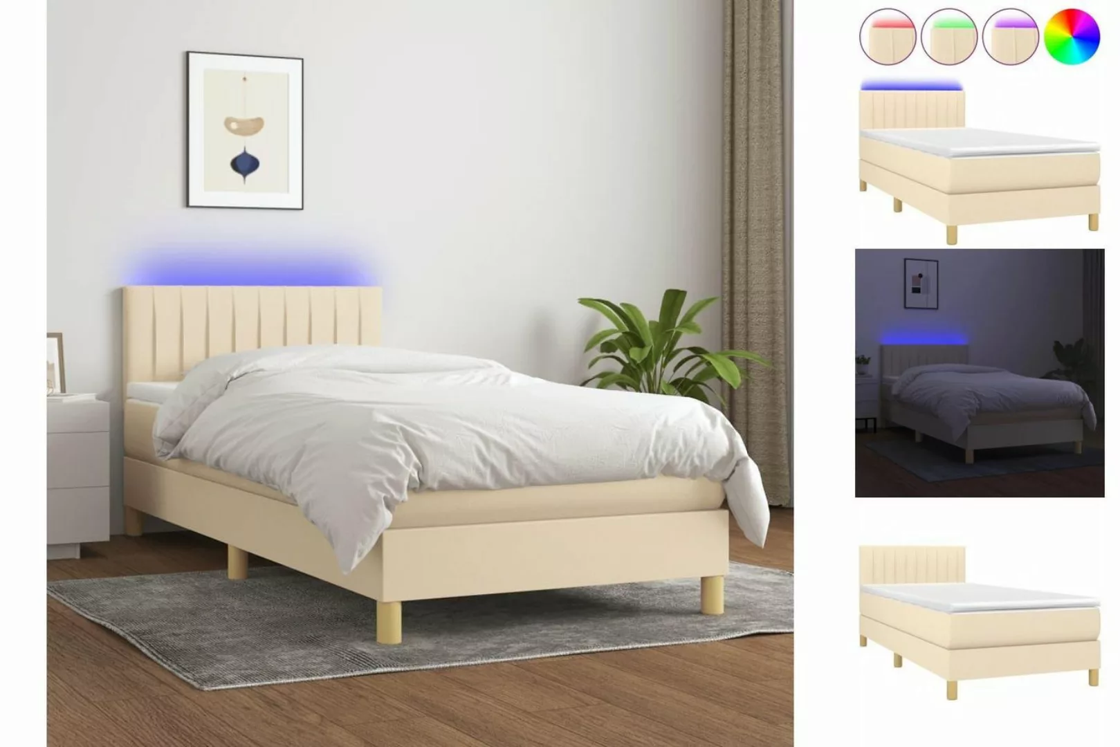 vidaXL Bett Boxspringbett mit Matratze & LED Creme 80x200 cm Stoff günstig online kaufen