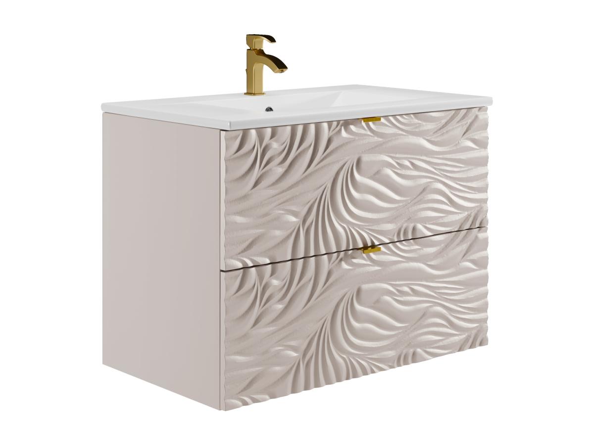 Badezimmermöbel hängend strukturiert mit Einbauwaschbecken - Beige - 80 cm günstig online kaufen