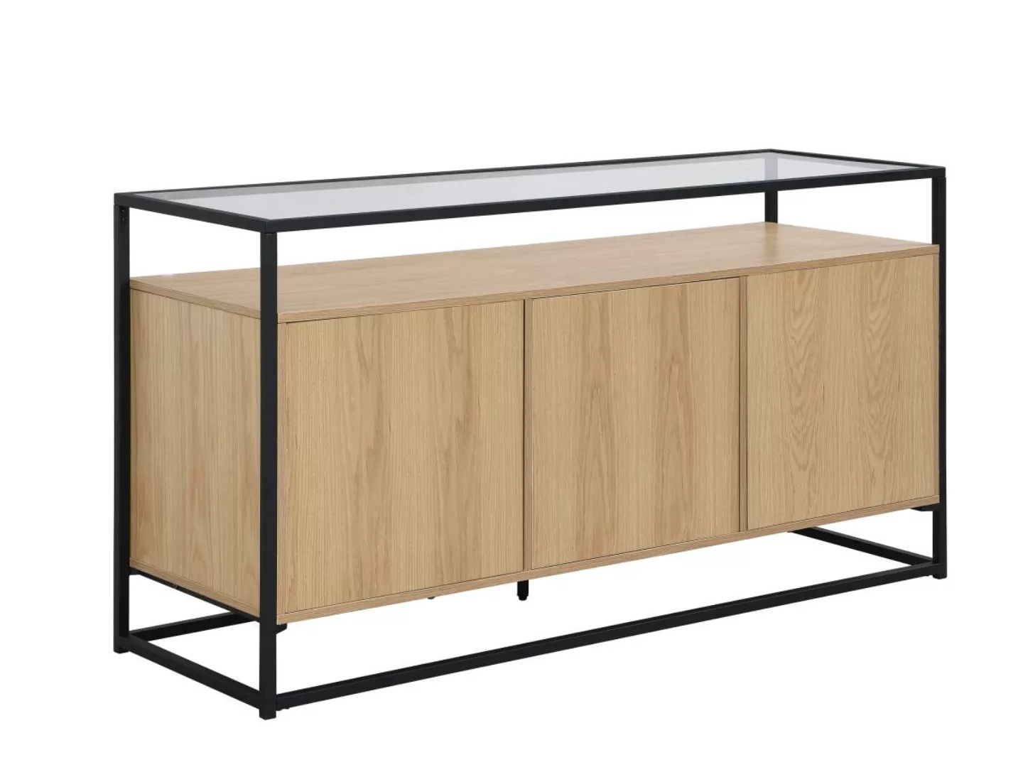 Sideboard mit 3 Türen aus MDF, Sicherheitsglas & Metall - Holzfarben hell - günstig online kaufen