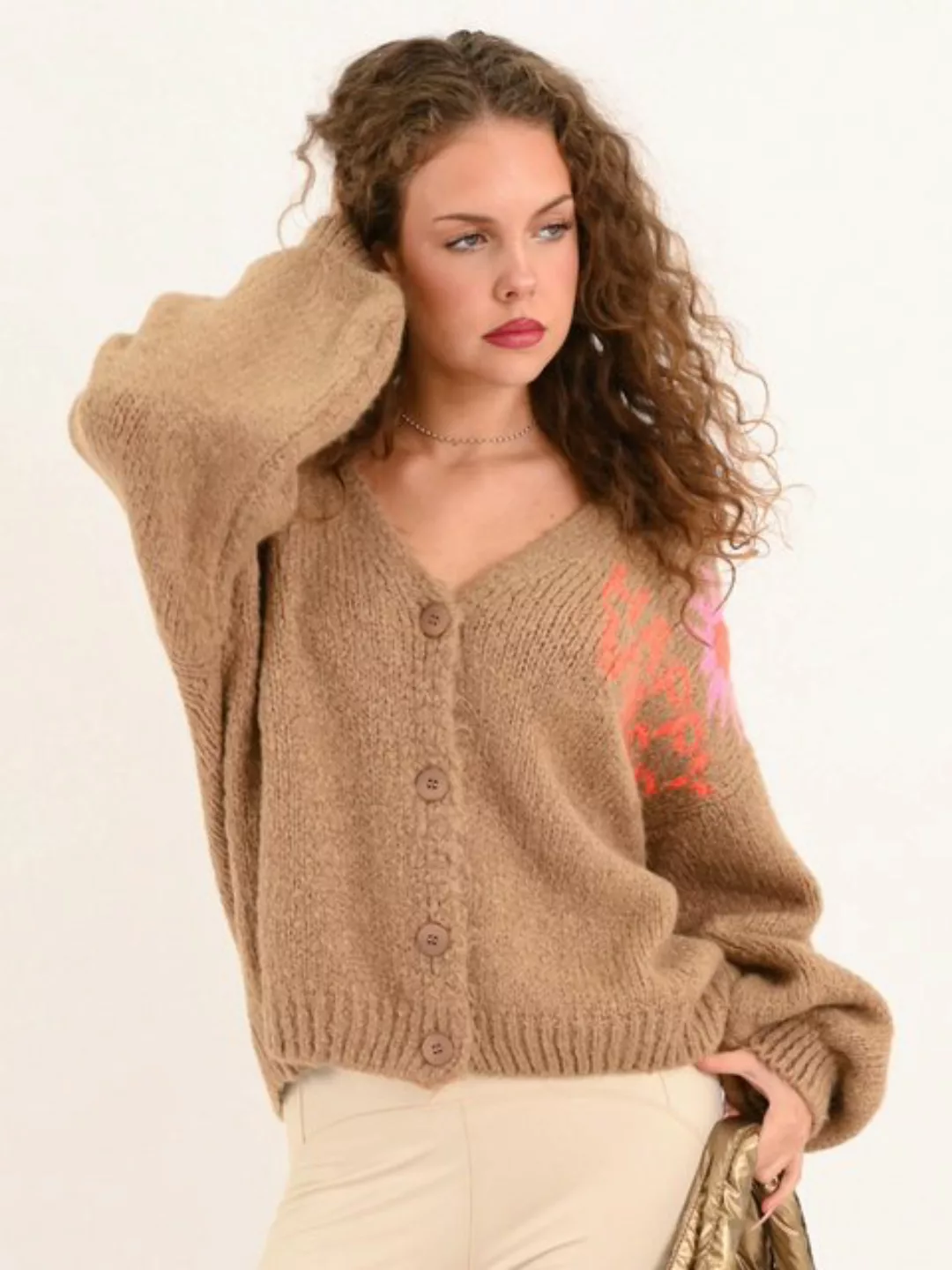 MODAFEIN Strickjacke Strickcardigan Happy Vibes Camel günstig online kaufen