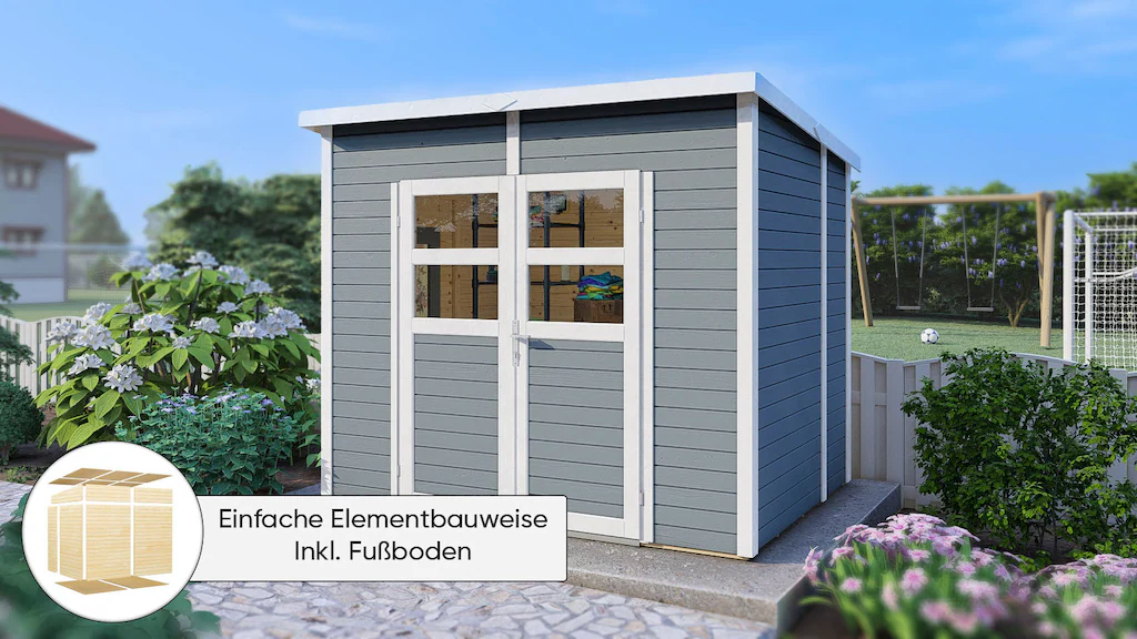 Bertilo Holz-Gartenhaus Felix 239 cm x 181 cm Grau FSC® günstig online kaufen