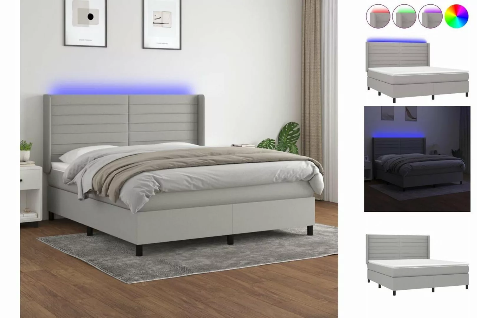 vidaXL Boxspringbett Boxspringbett mit Matratze LED Hellgrau 180x200 cm Sto günstig online kaufen