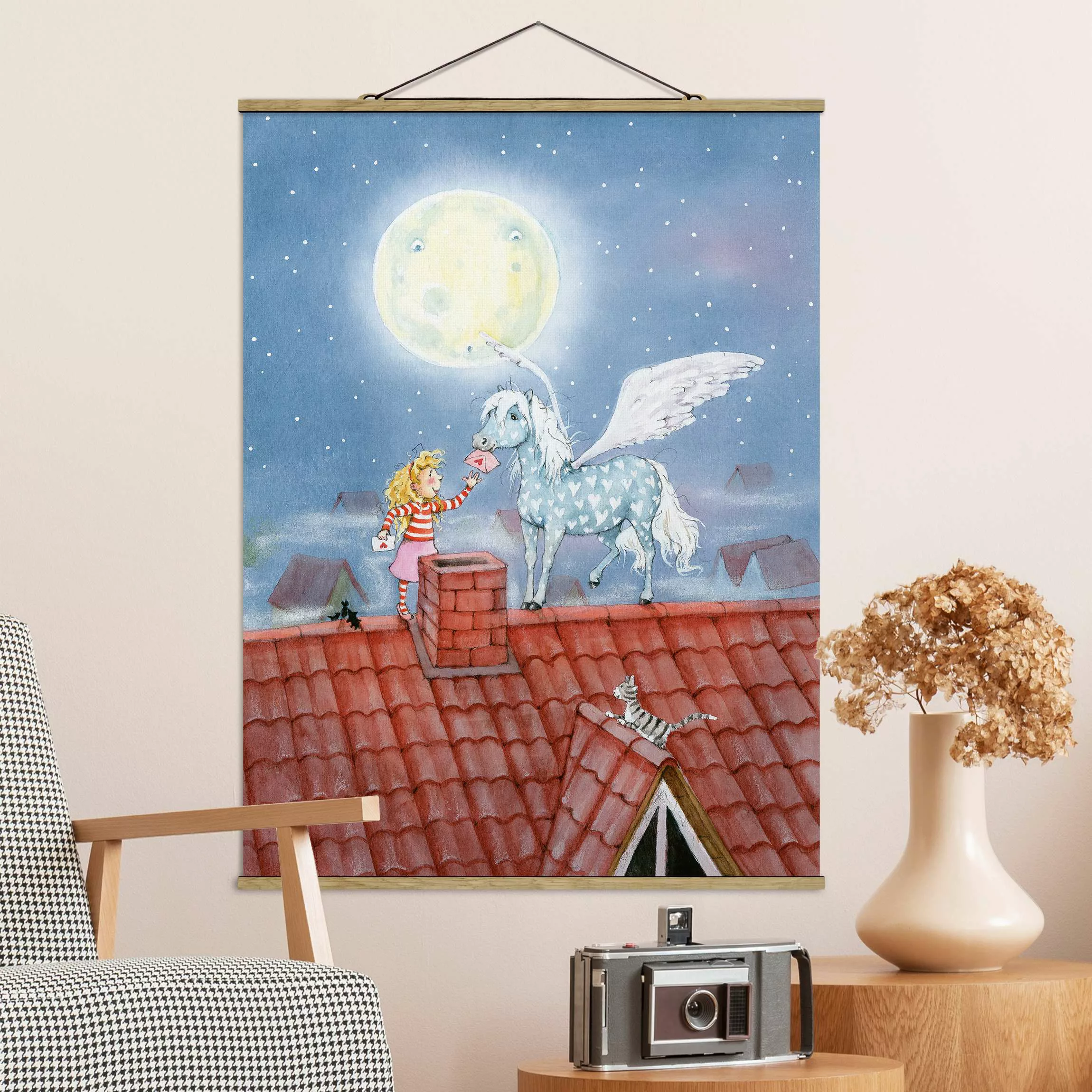 Stoffbild Kinderzimmer mit Posterleisten - Hochformat Maries Zauberpony günstig online kaufen