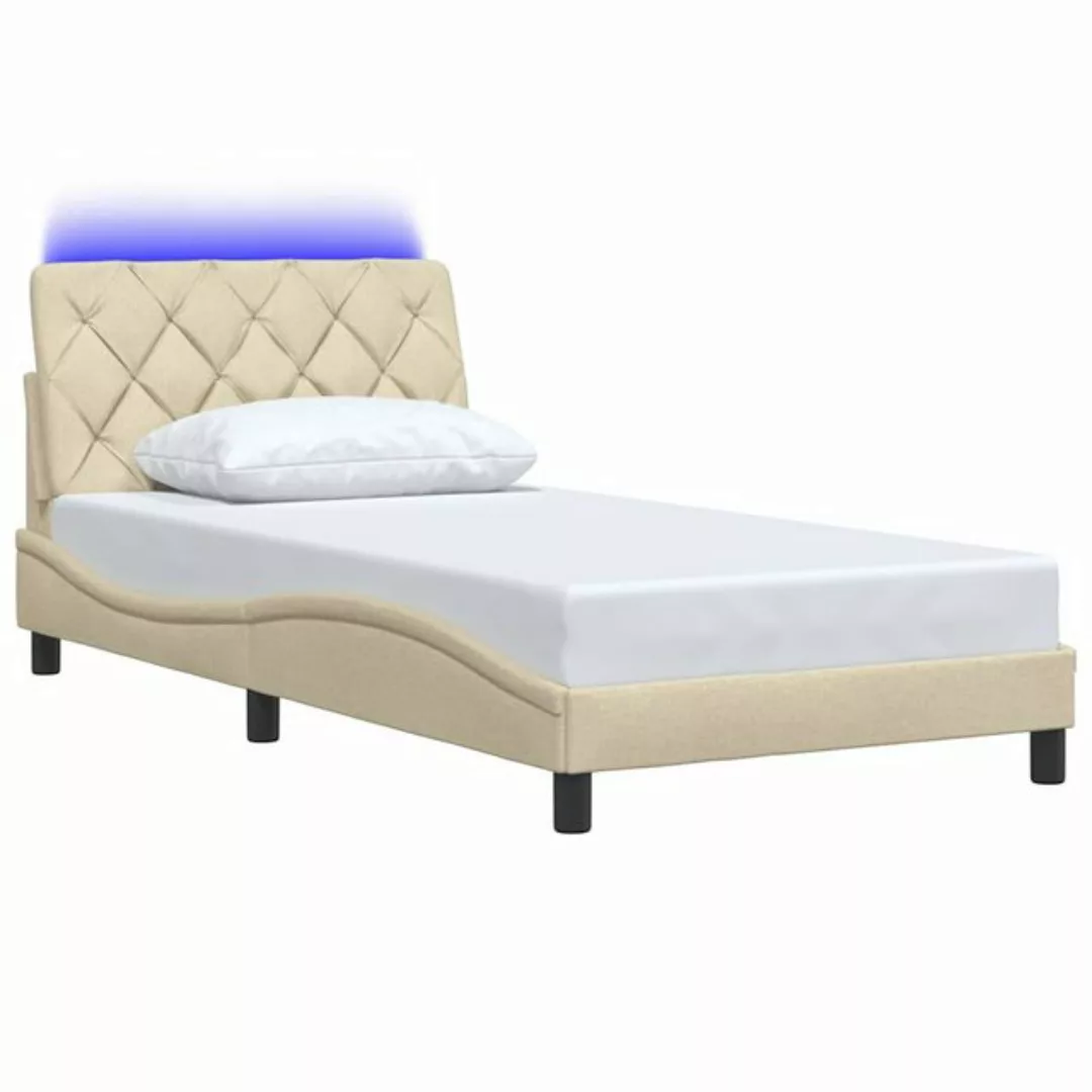 vidaXL Bett Bettgestell mit LED ohne Matratze Creme 100x200 cm Stoff günstig online kaufen