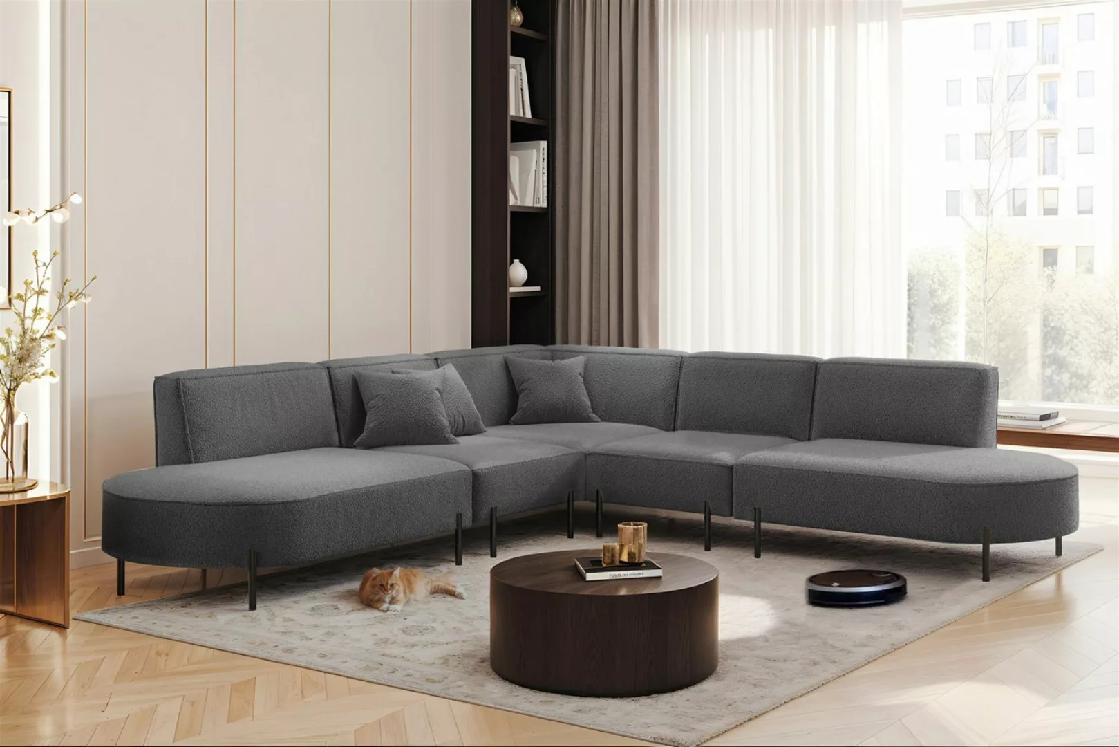 Fun Möbel Ecksofa Sofa VALENCIA Seite universal in Stoff, Rundumbezug günstig online kaufen