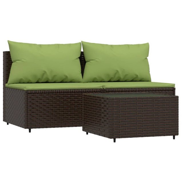 vidaXL Loungesofa 3-tlg. Garten-Lounge-Set mit Kissen Braun Poly Rattan, 1 günstig online kaufen